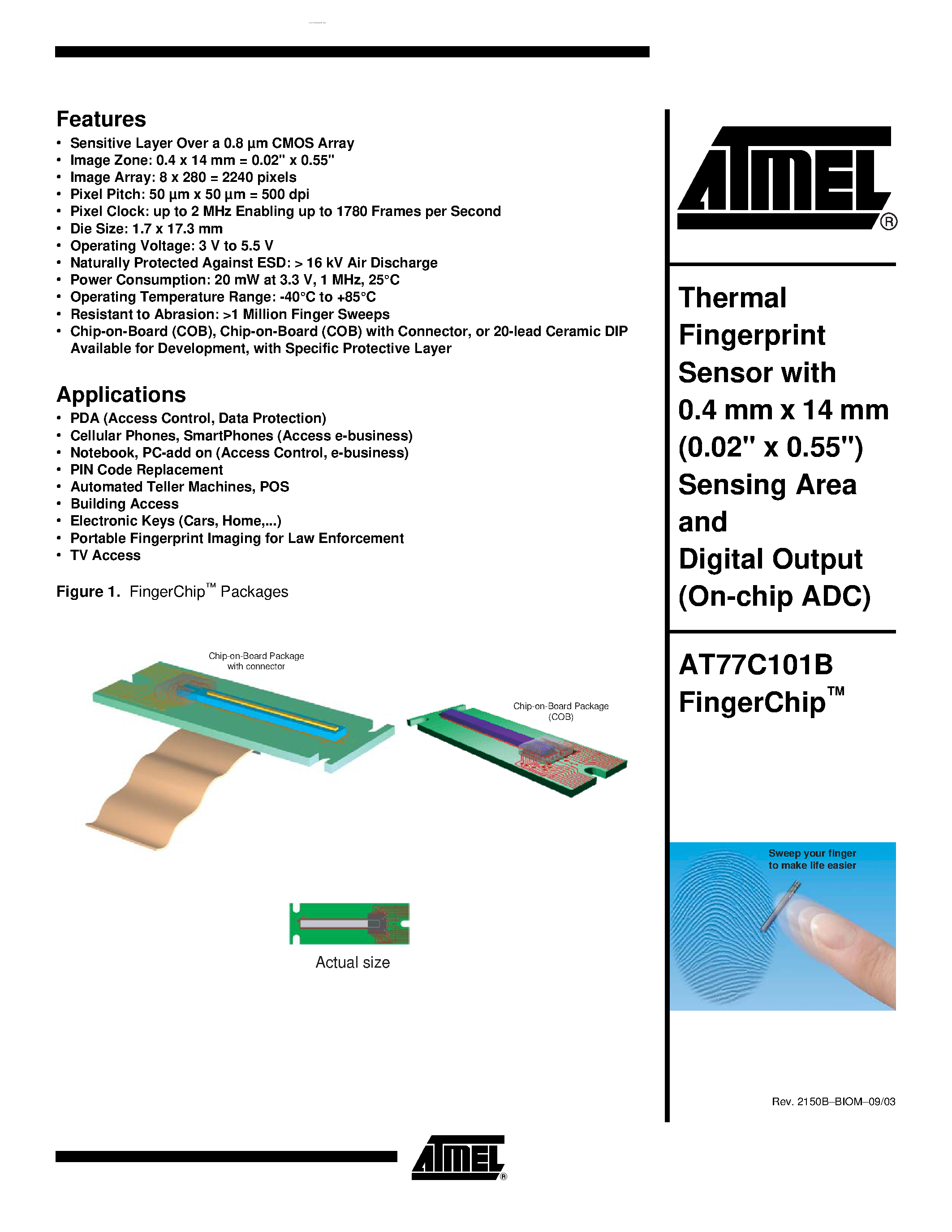 Даташит AT77C101B - Thermal Fingerprint Sensor страница 1