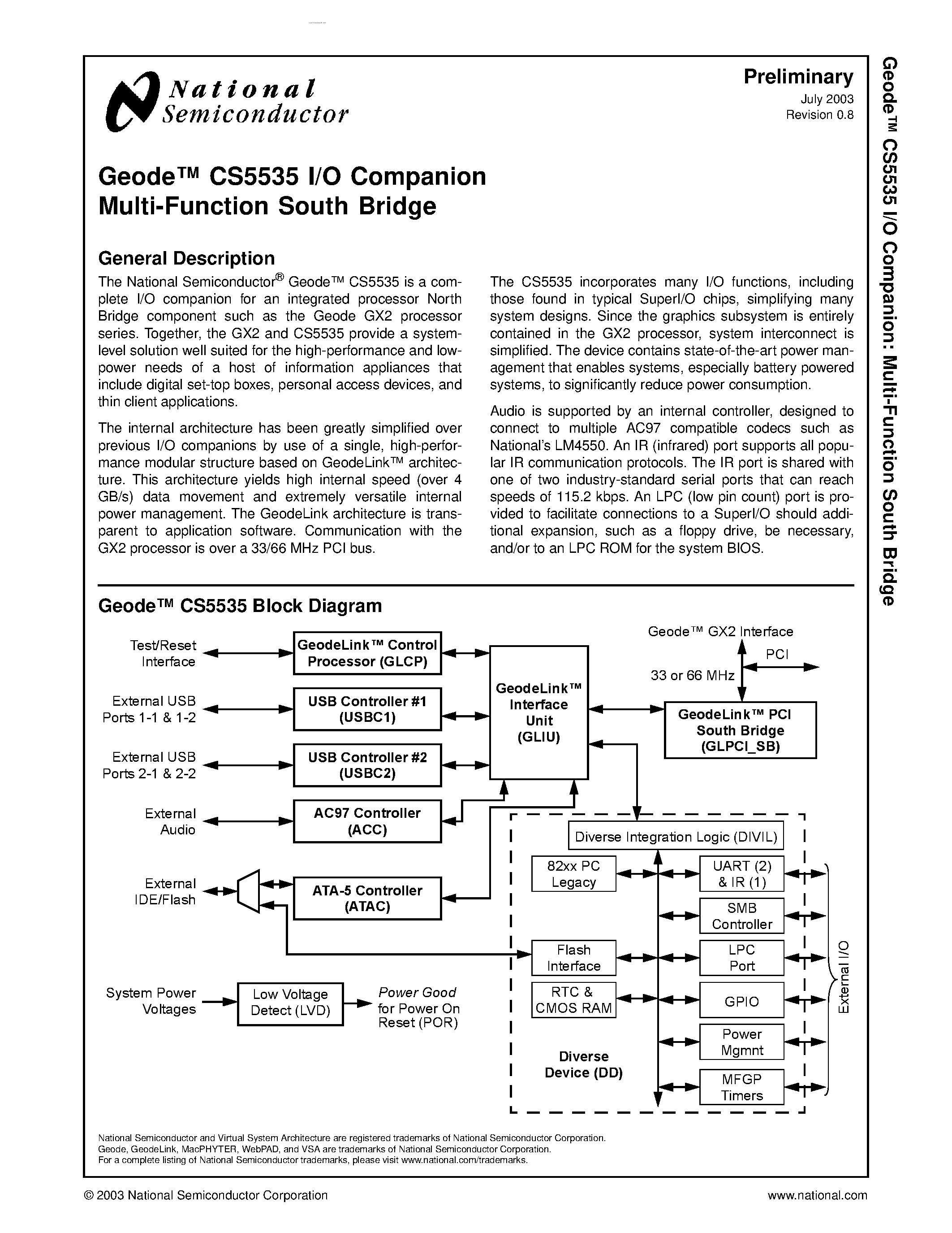 Даташит CS5535 - I/O Companion Multi-Function South Bridge страница 1