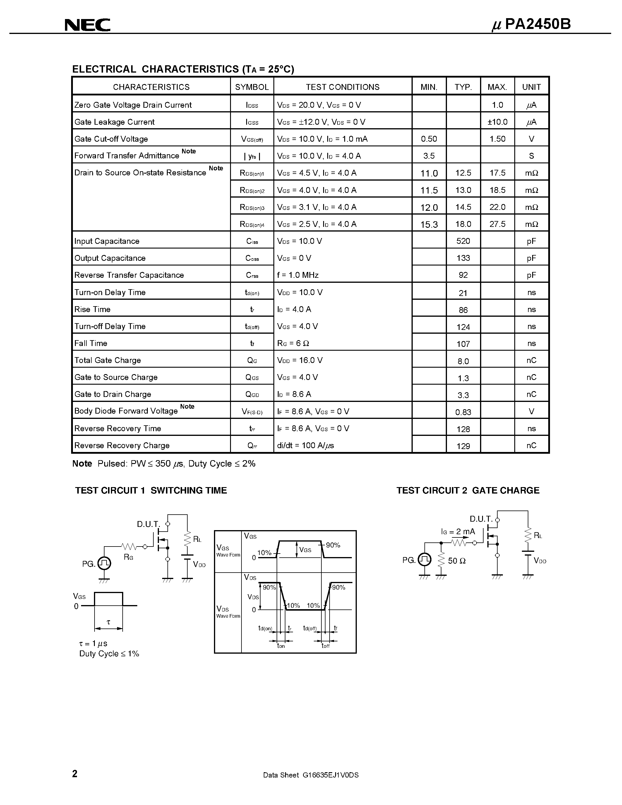 Даташит UPA2450B - N-CHANNEL MOS FIELD EFFECT TRANSISTOR страница 2