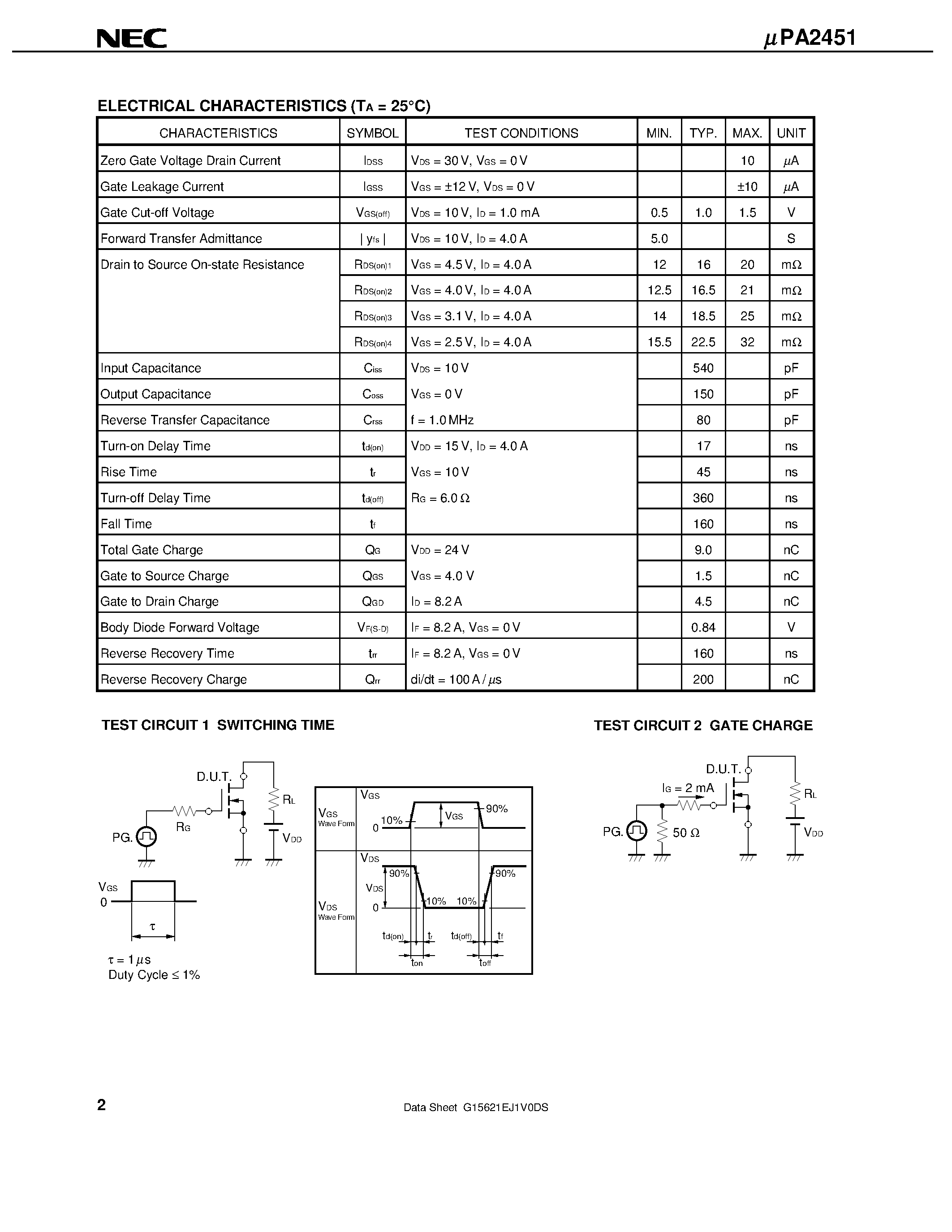 Даташит UPA2451 - N-CHANNEL MOS FIELD EFFECT TRANSISTOR страница 2