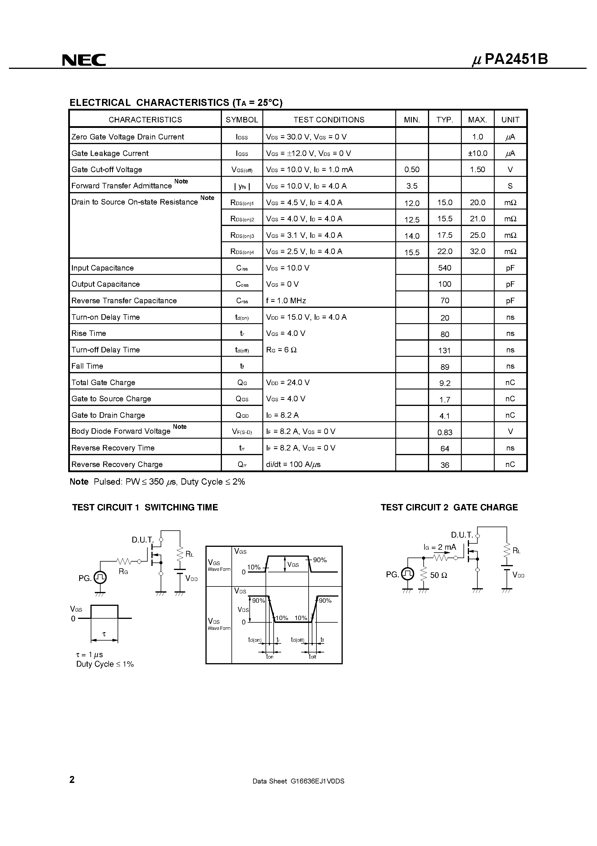 Даташит UPA2451B - N-CHANNEL MOS FIELD EFFECT TRANSISTOR страница 2