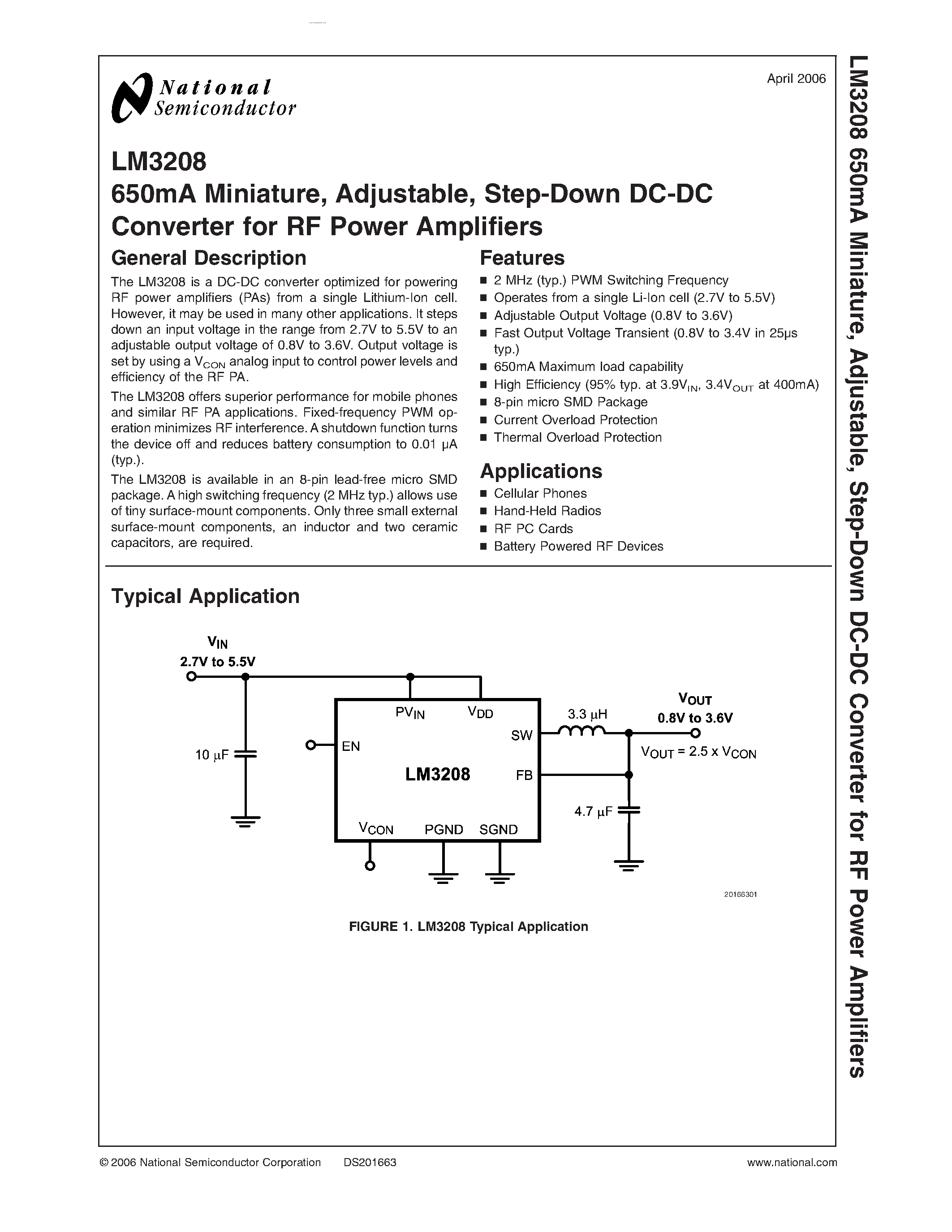 Datasheet LM3208 - Step-Down DC-DC Converter page 1