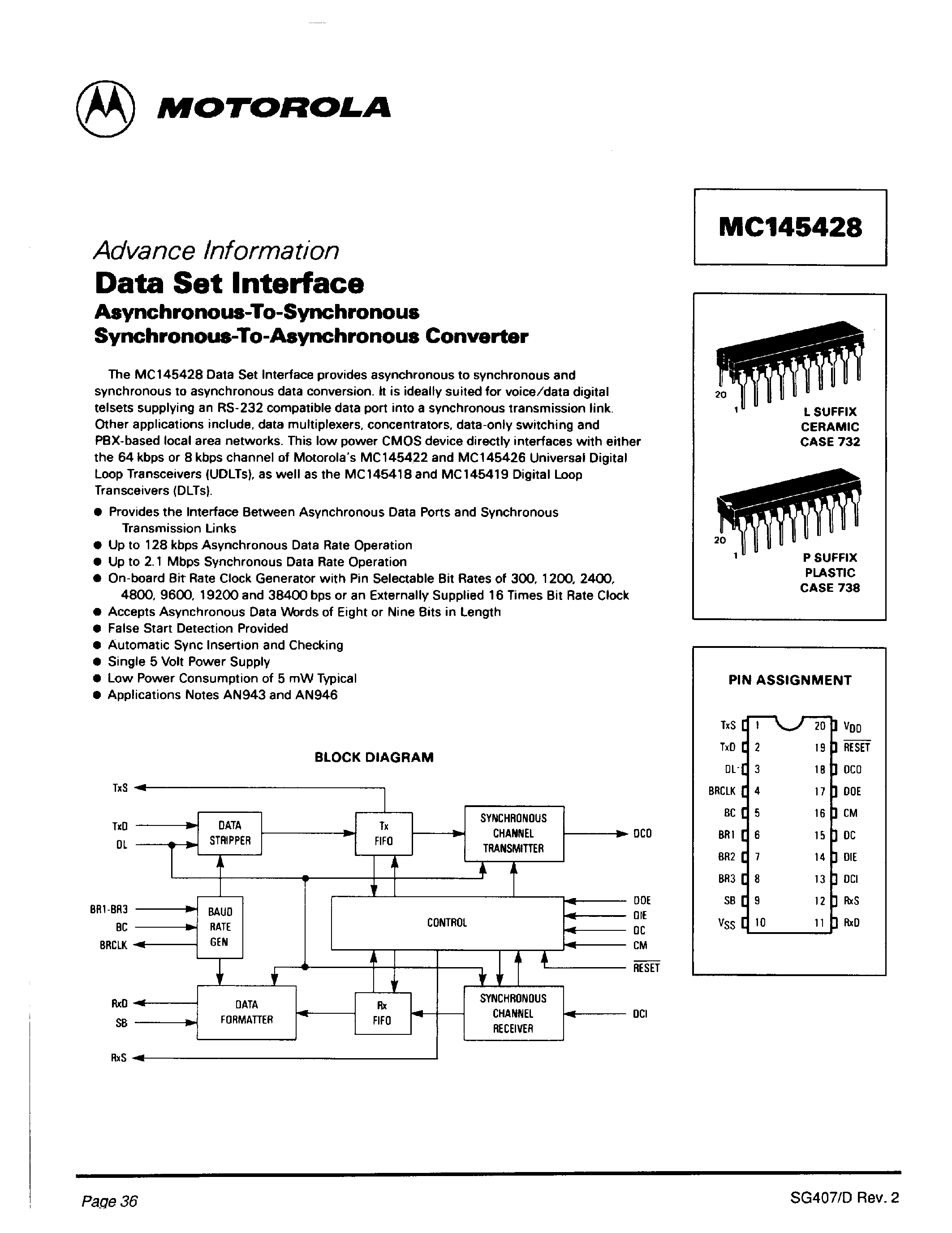 Даташит MC145428 - DATA SET INTERFACE страница 1