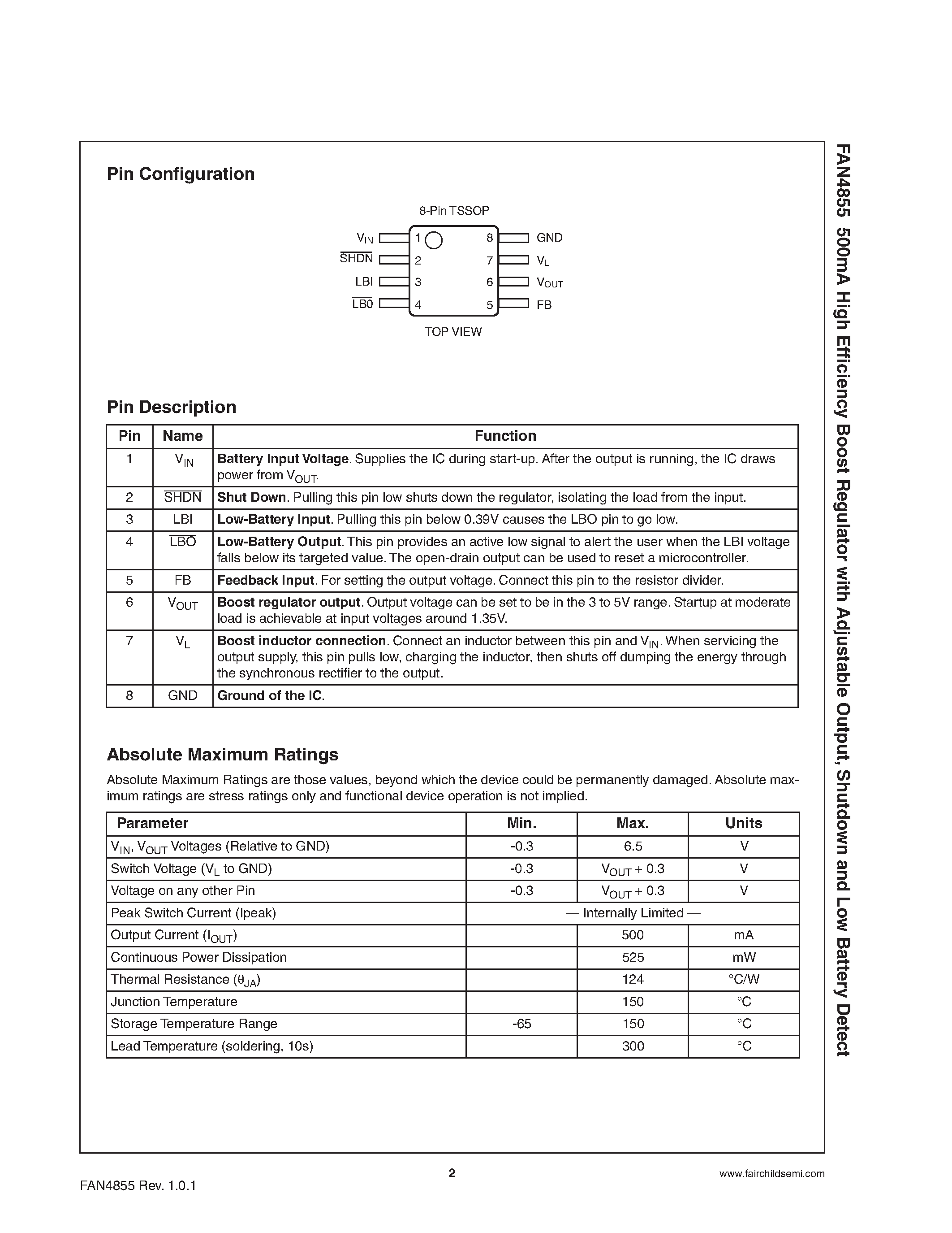 Даташит FAN4855 - High Efficiency Boost Regulator страница 2