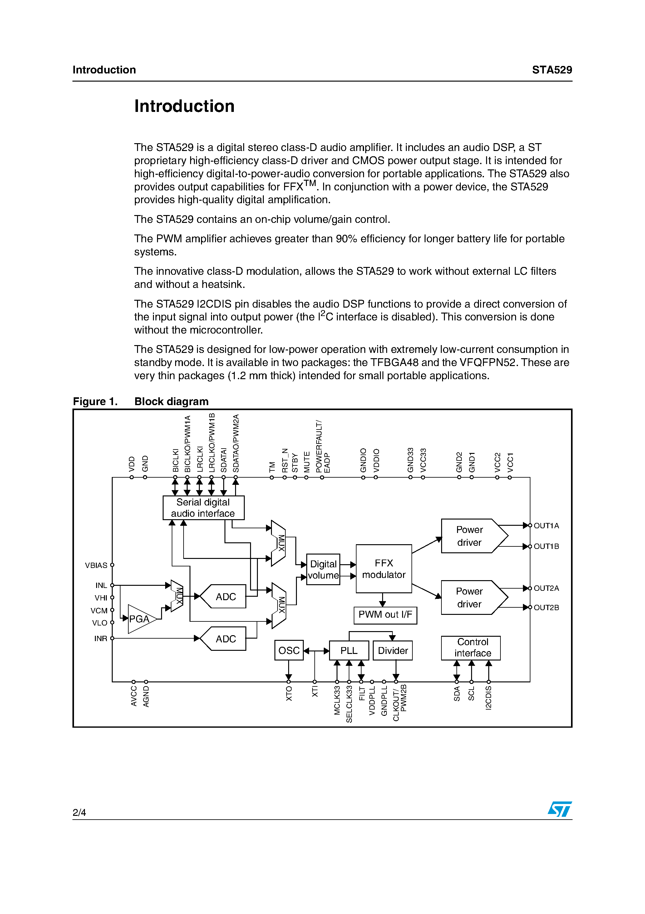 Даташит STA529 - 2 x 100 mW class-D amplifier страница 2