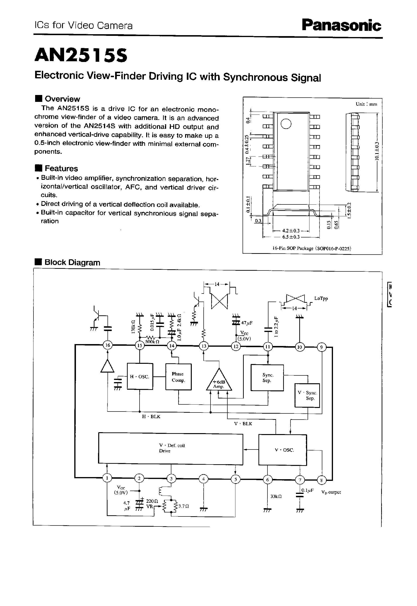 Даташит AN2515S - ELECTRONIC VIEW-FINDER DRIVING IC страница 1