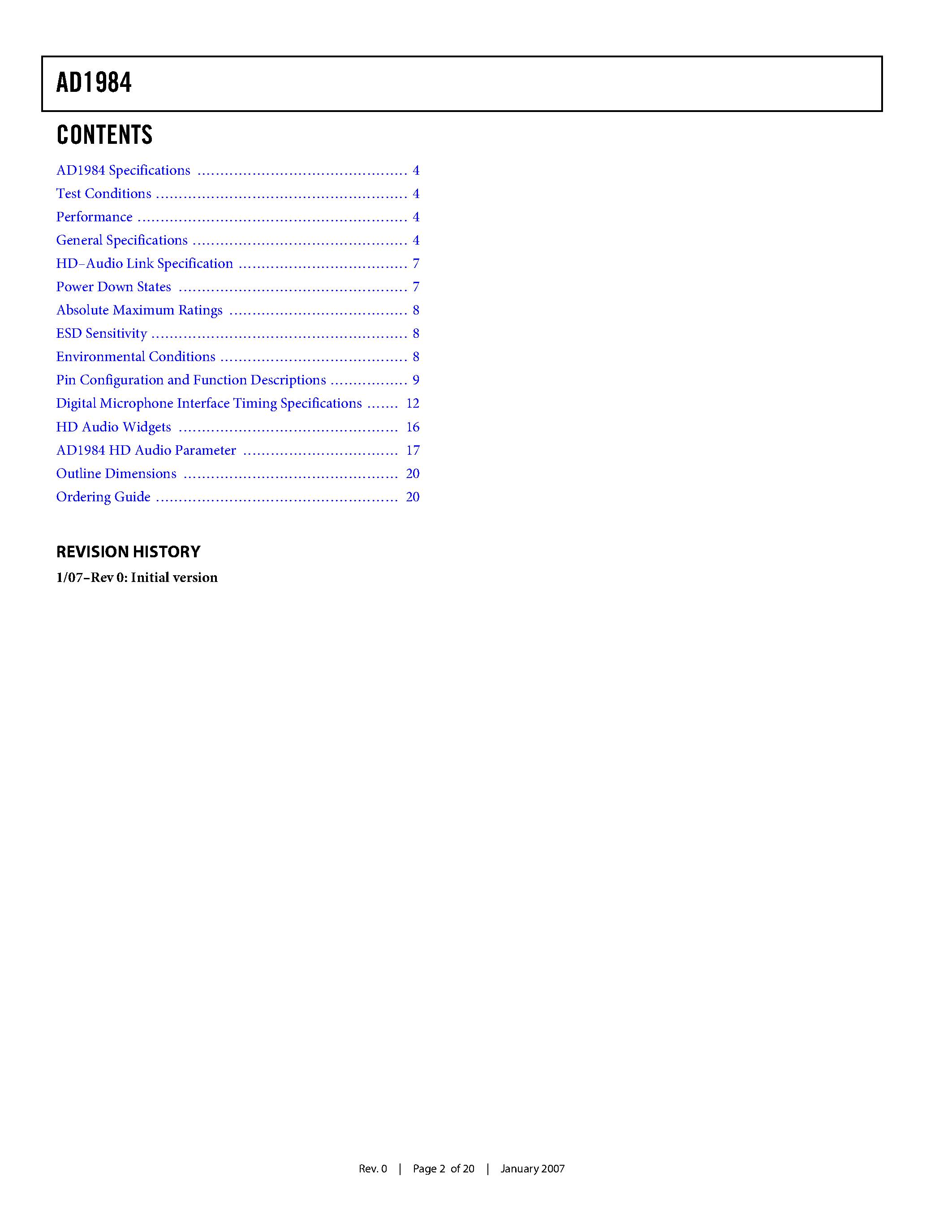 Datasheet AD1984 - High Definition Audio SoundMAX Codec page 2