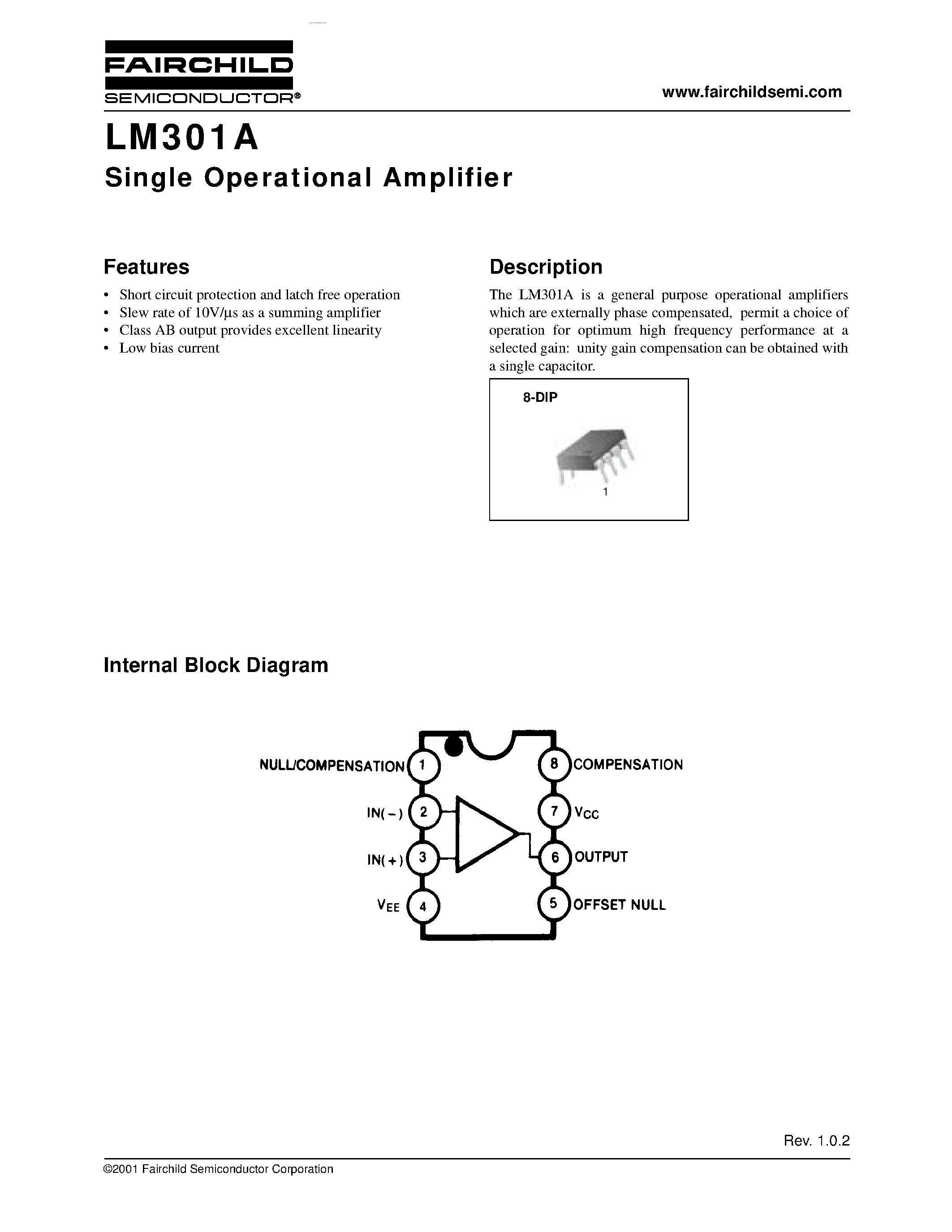 Datasheet LM301A - Single Operational Amplifier page 1