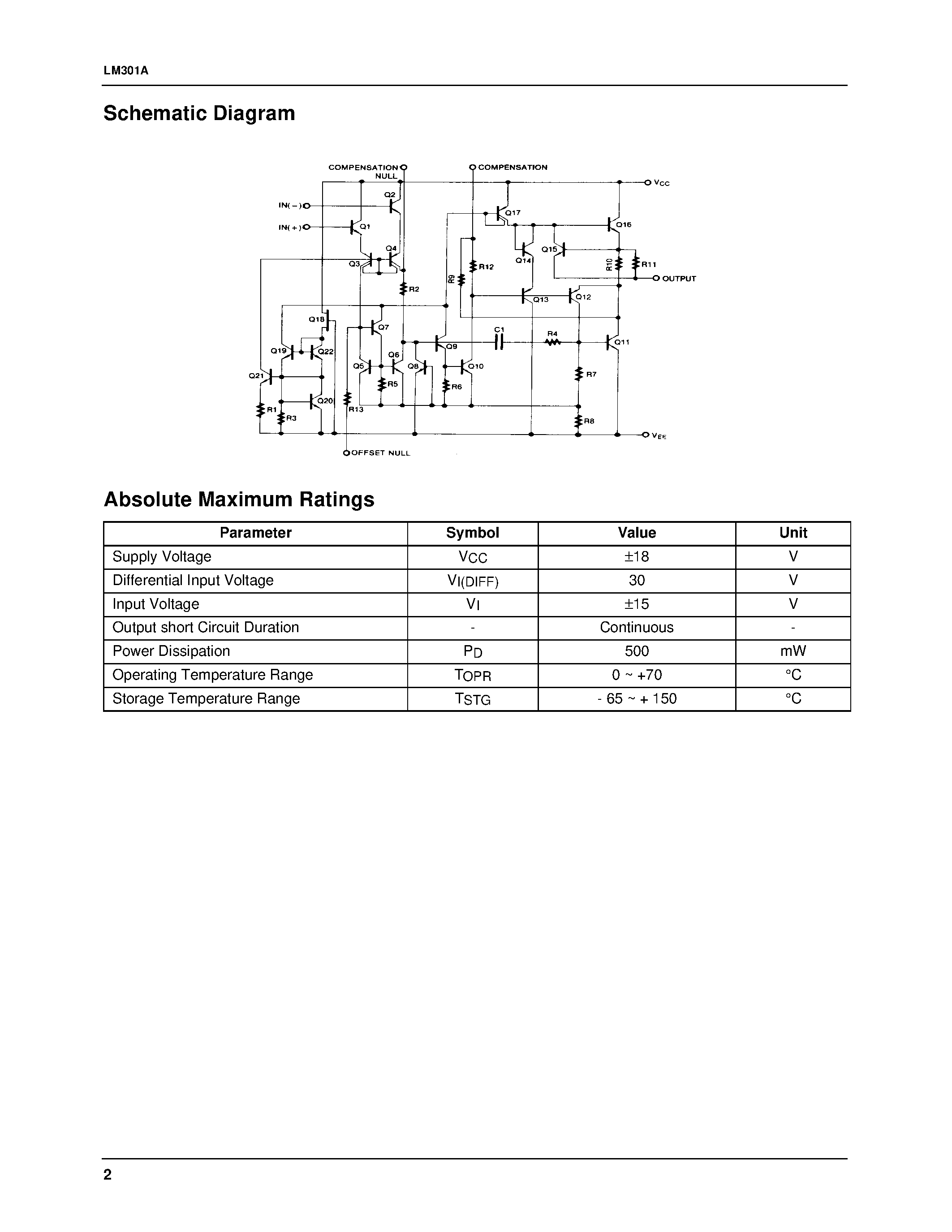 Datasheet LM301A - Single Operational Amplifier page 2