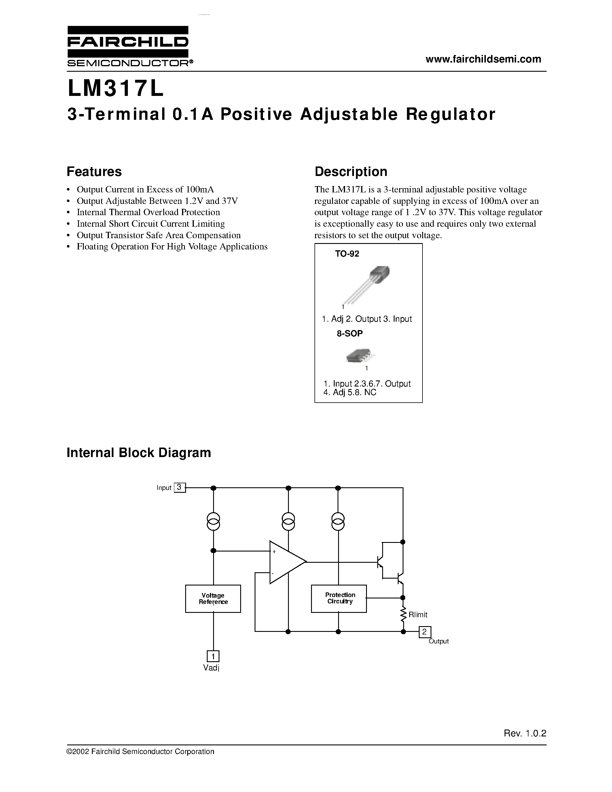 Даташит LM317L - 3-Terminal 0.1A Positive Adjustable Regulator страница 1