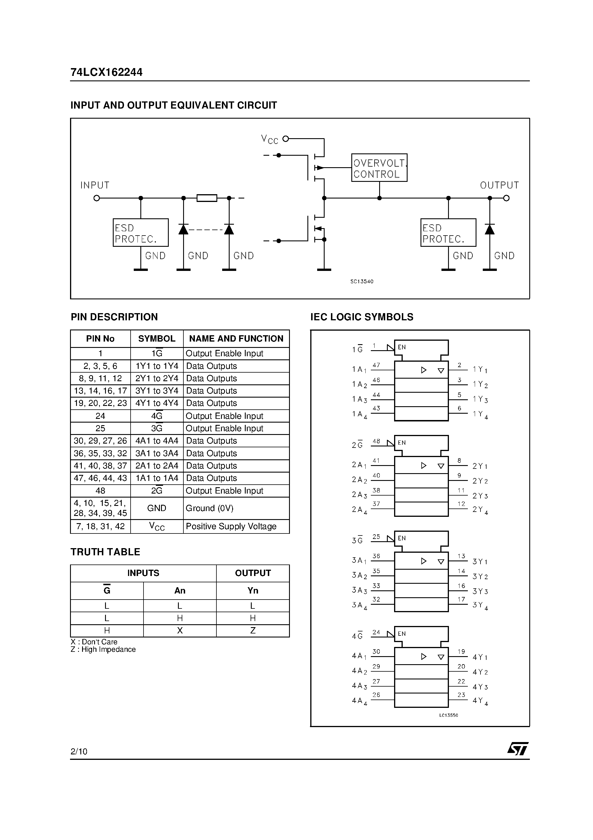 Datasheet 74LCX162244 - LOW VOLTAGE CMOS 16-BIT BUS BUFFER page 2