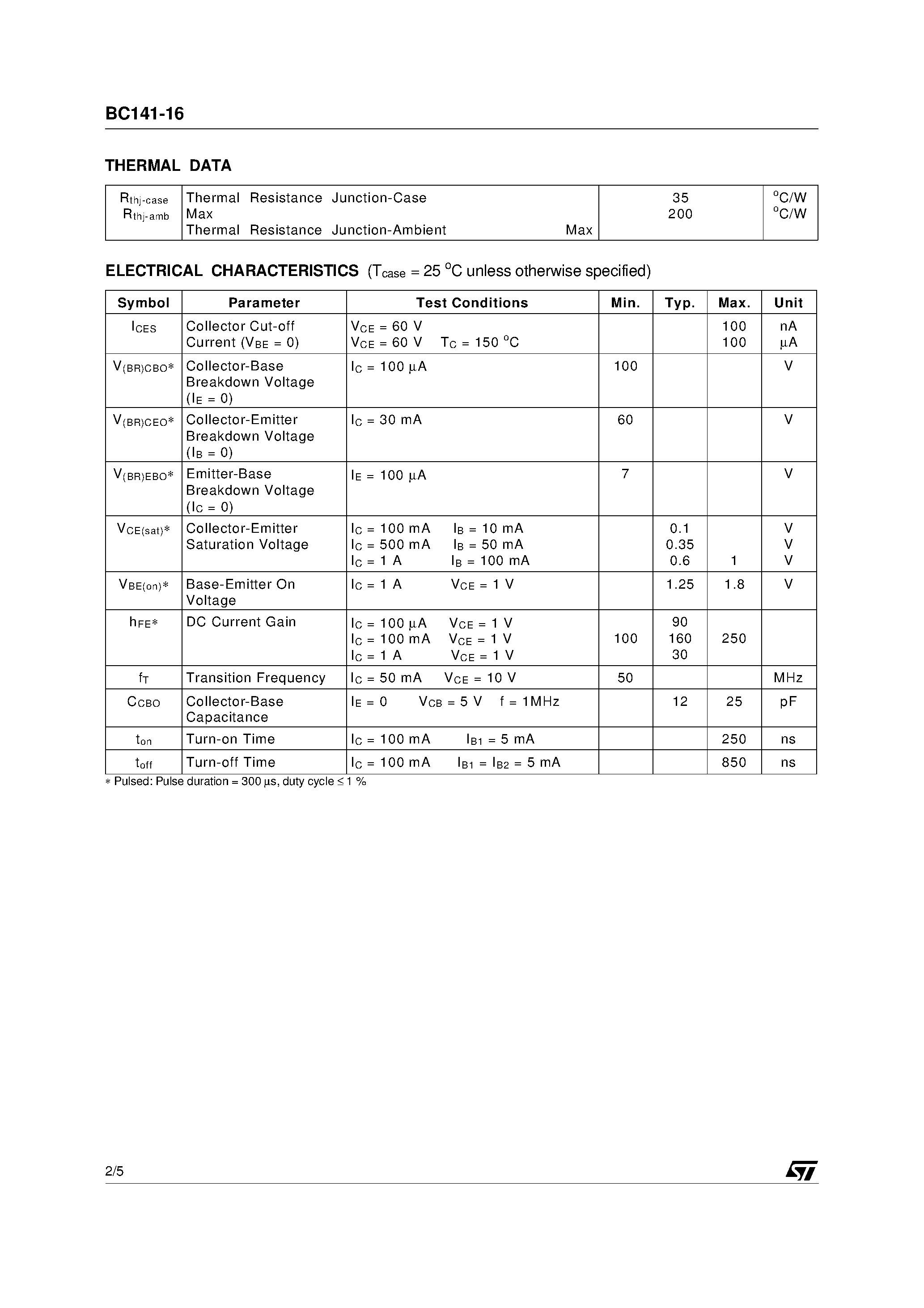 Datasheet BC141-16 - GENERAL PURPOSE TRANSISTOR page 2