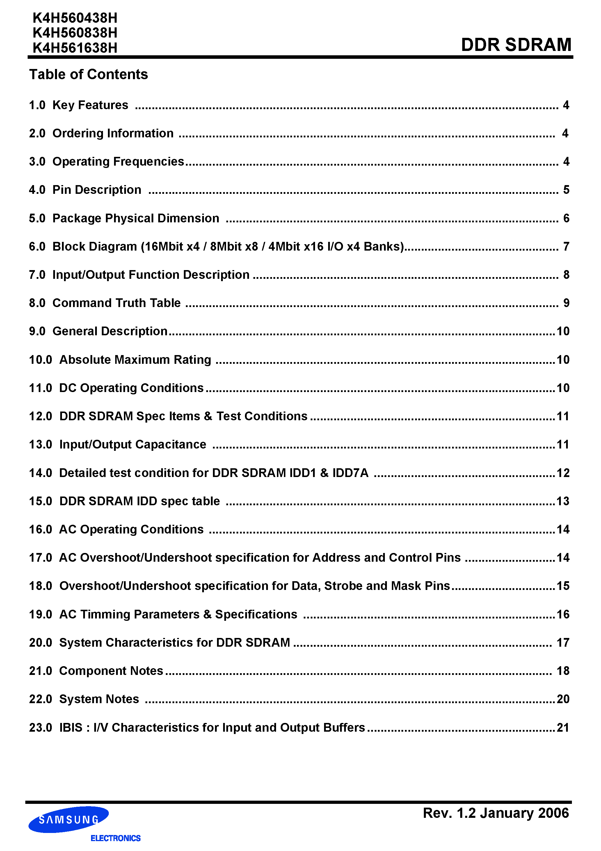 Даташит K4H560438H - (K4H560438H - K4H561638H) 256Mb H-die DDR SDRAM Specification страница 2