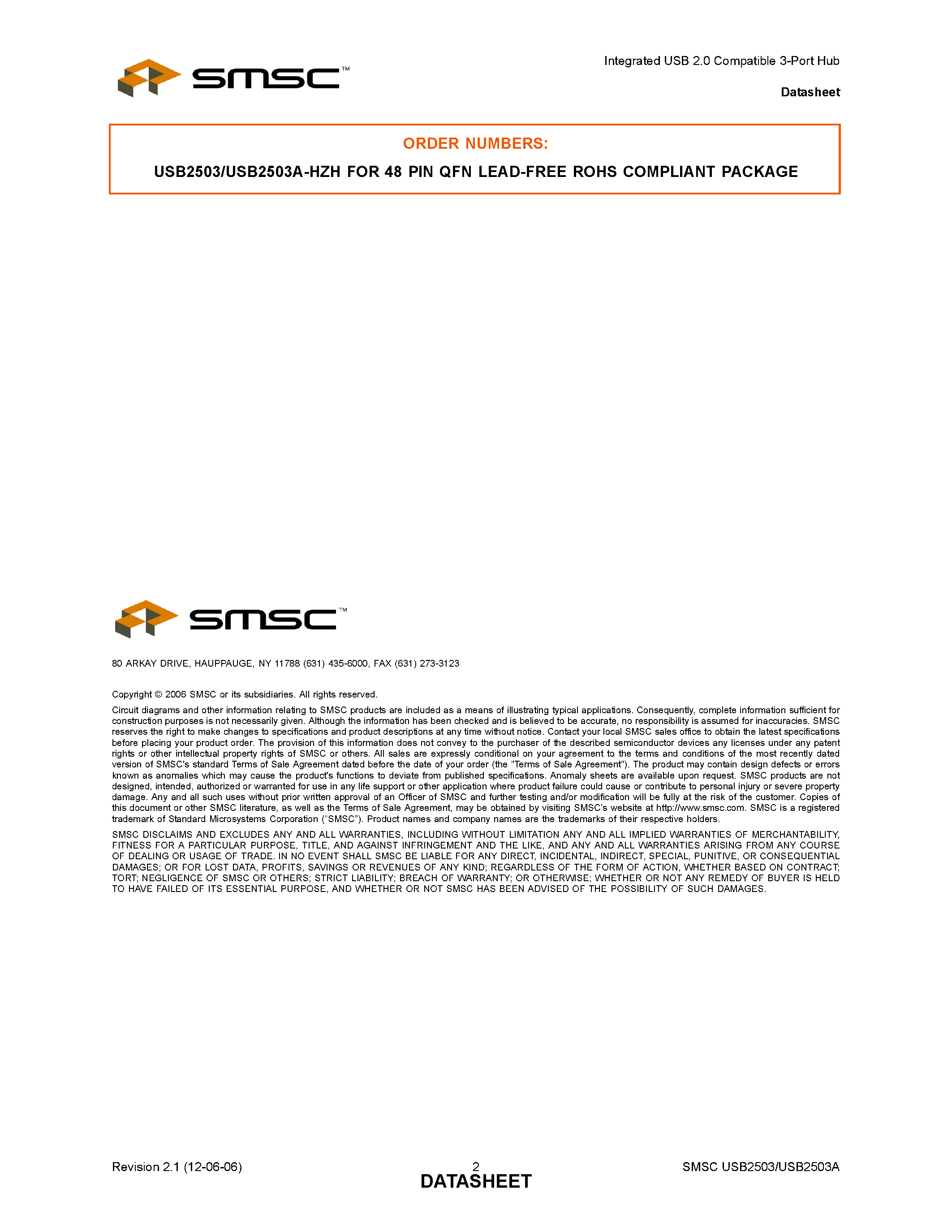 Datasheet USB2503 - Integrated USB2.0 Compatible 3-Port Hub page 2