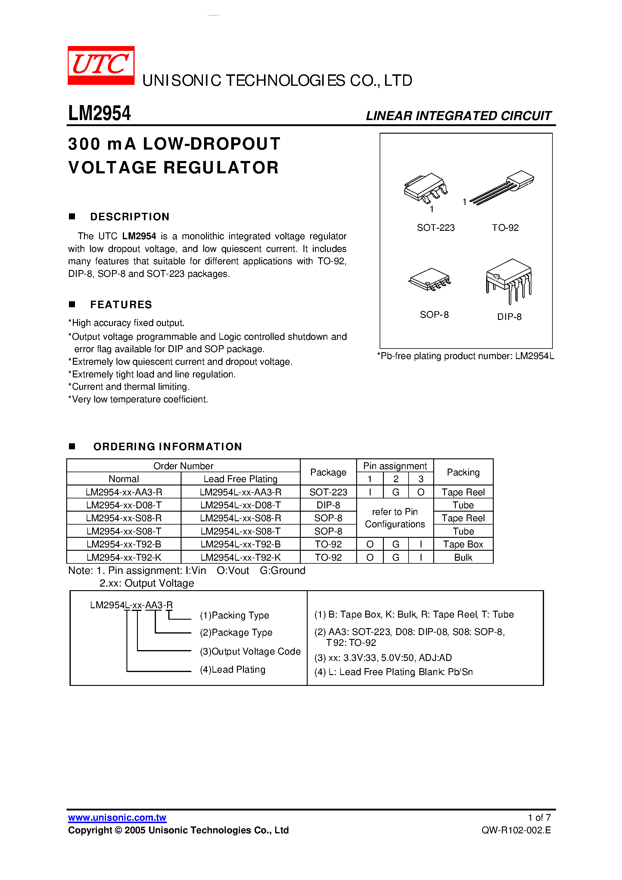 Даташит LM2954 - LOW-DROPOUT VOLTAGE REGULATOR страница 1