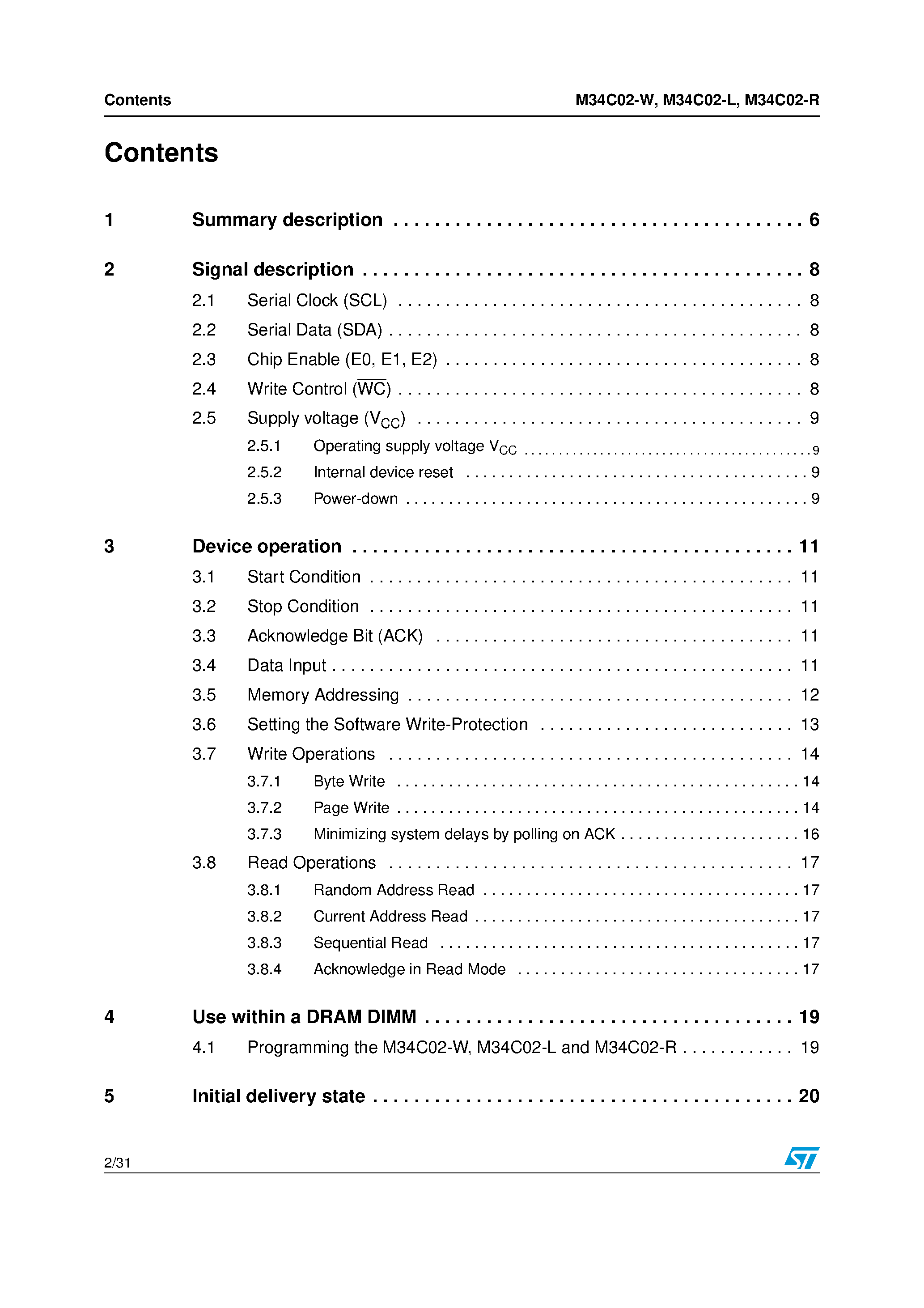 Datasheet M34C02-L - (M34C02-x) EEPROM page 2