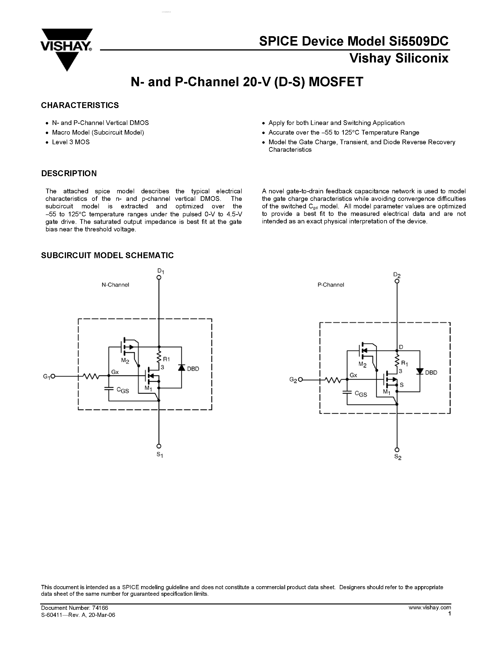 Даташит SI5509DC - N- and P-Channel 20-V (D-S) MOSFET страница 1