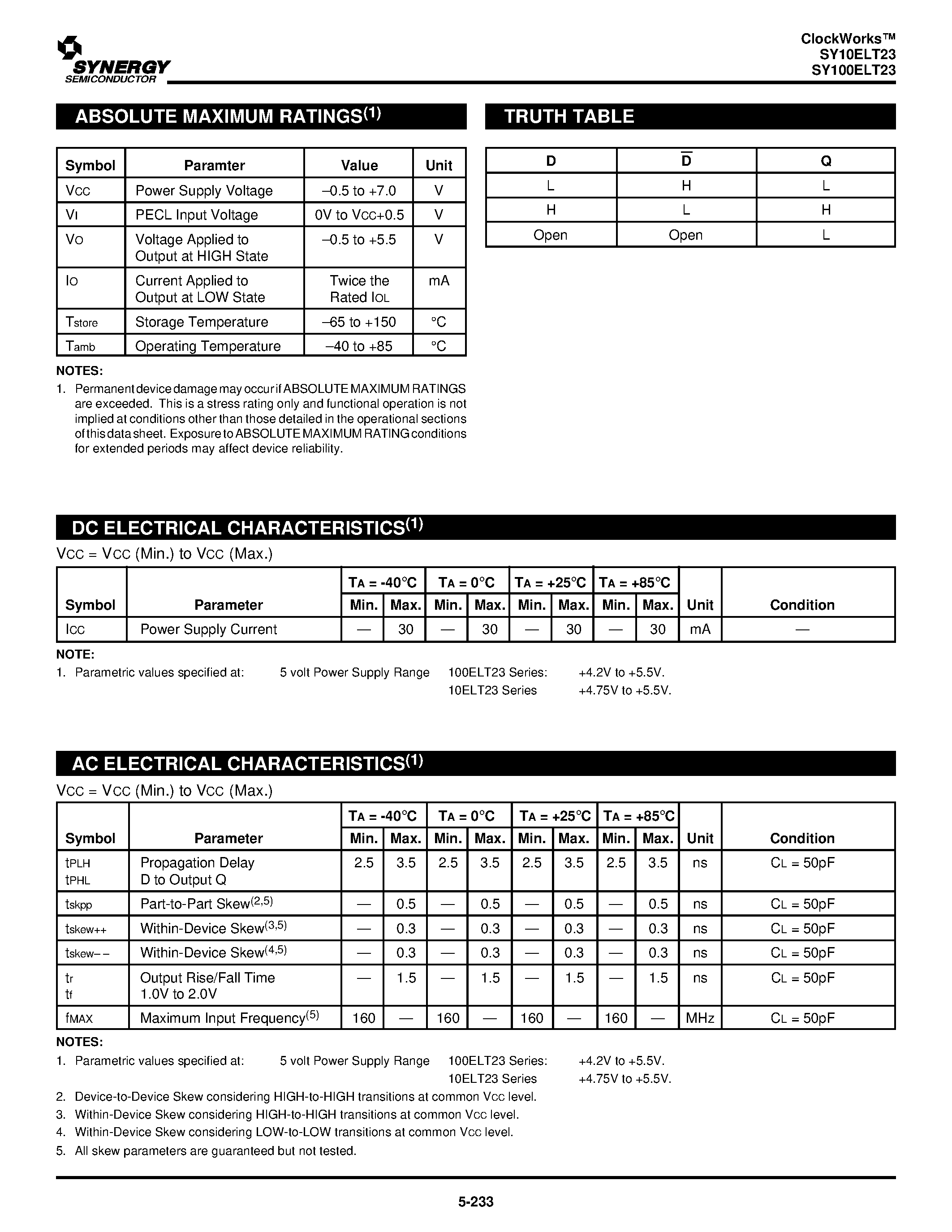 Datasheet SY100ELT23 - DUAL DIFFERENTIAL PECL-to-TTL TRANSLATOR page 2