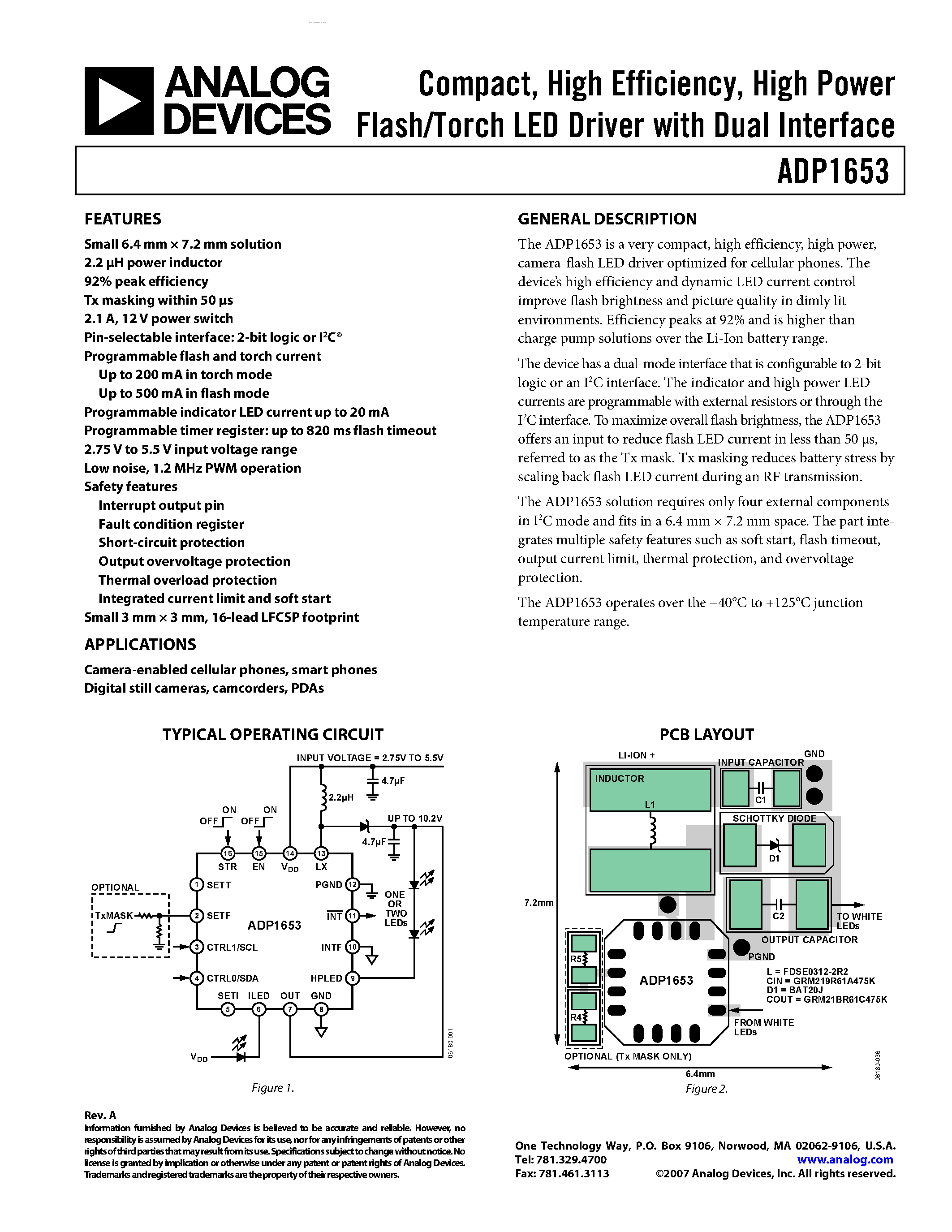 Даташит ADP1653 - High Power Flash/Torch LED Driver страница 1