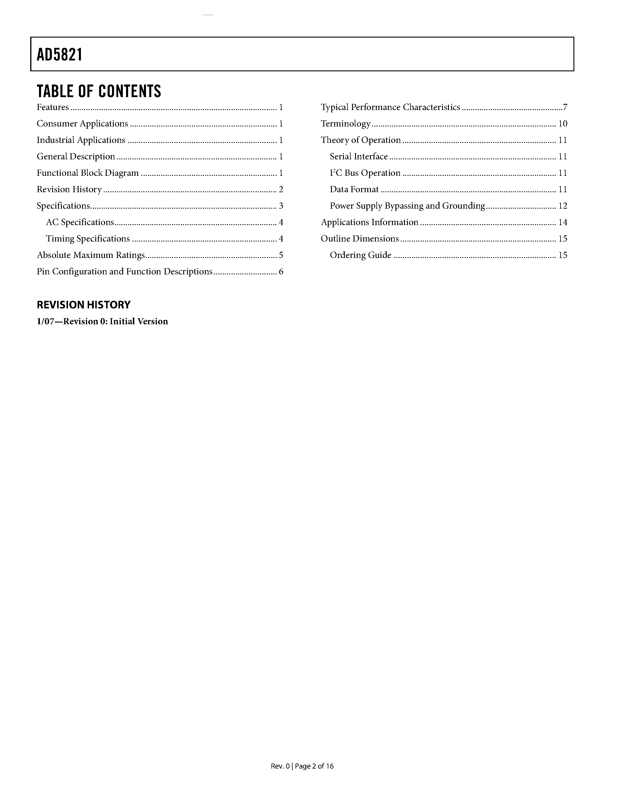 Datasheet AD5821 - single 10-bit digital-to-analog converter page 2