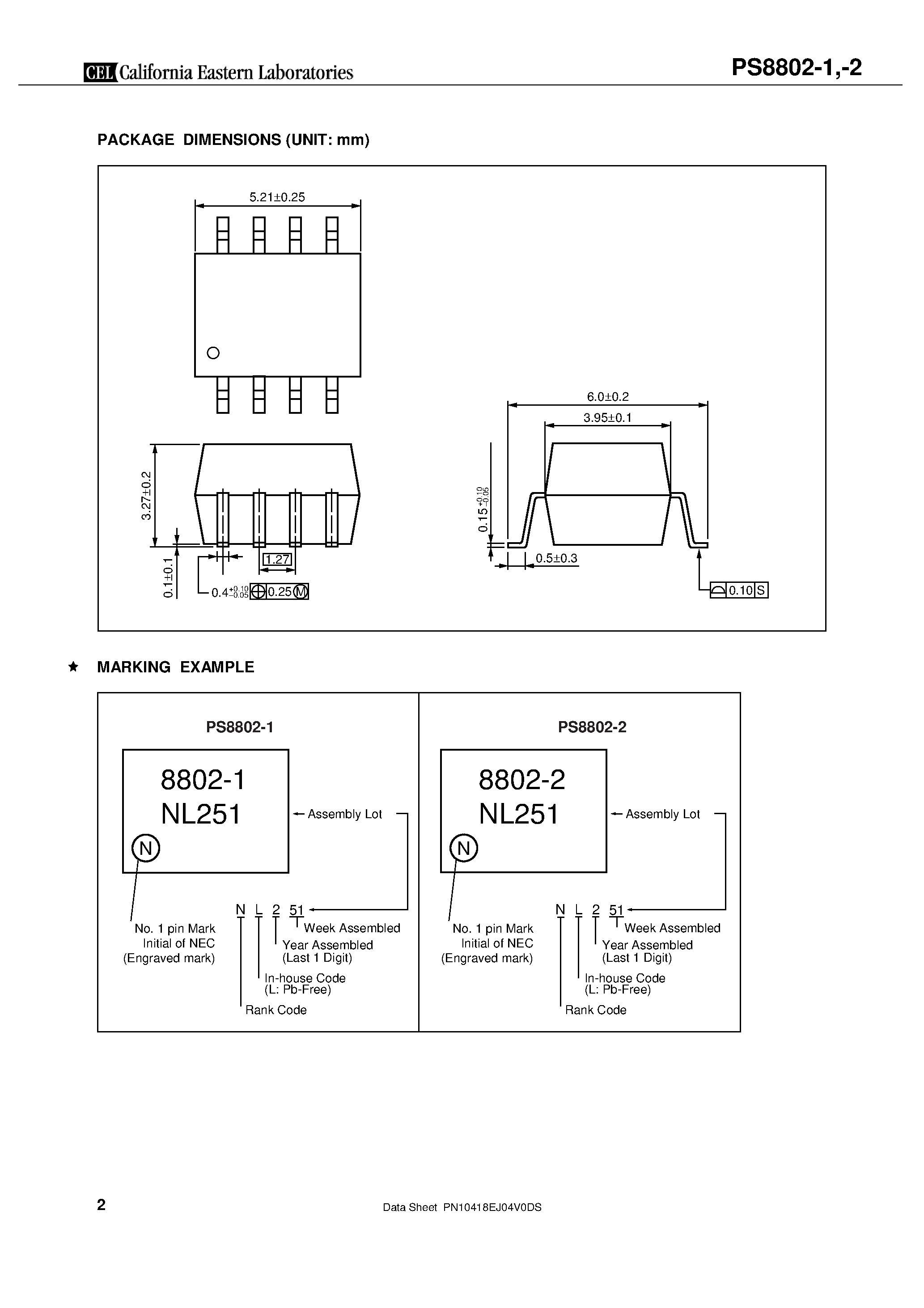 Даташит PS8802-1 - (PS8802-1/-2) 1 Mbps HIGH CMR ANALOG OUTPUT TYPE 8-PIN SOP HIGH-SPEED PHOTOCOUPLER страница 2