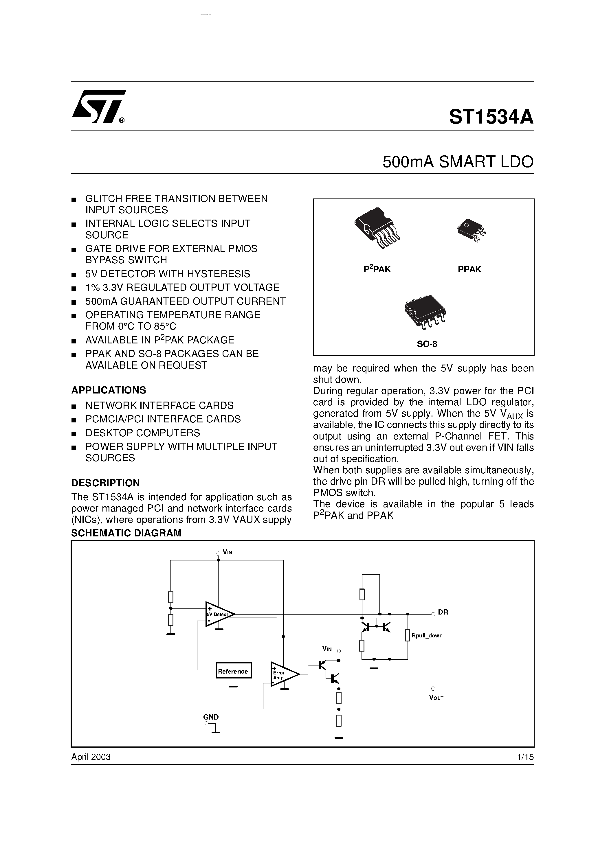 Datasheet ST1534A - SMART LDO page 1