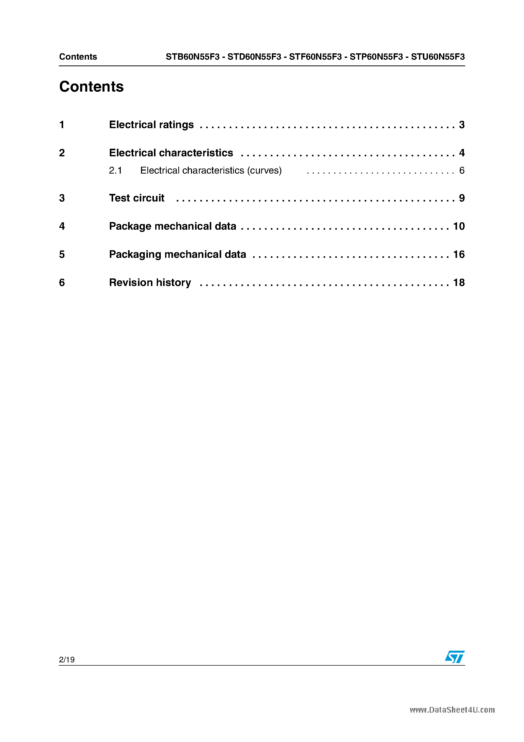 Datasheet STU60N55F3 - N-CHANNEL Power MOSFET page 2