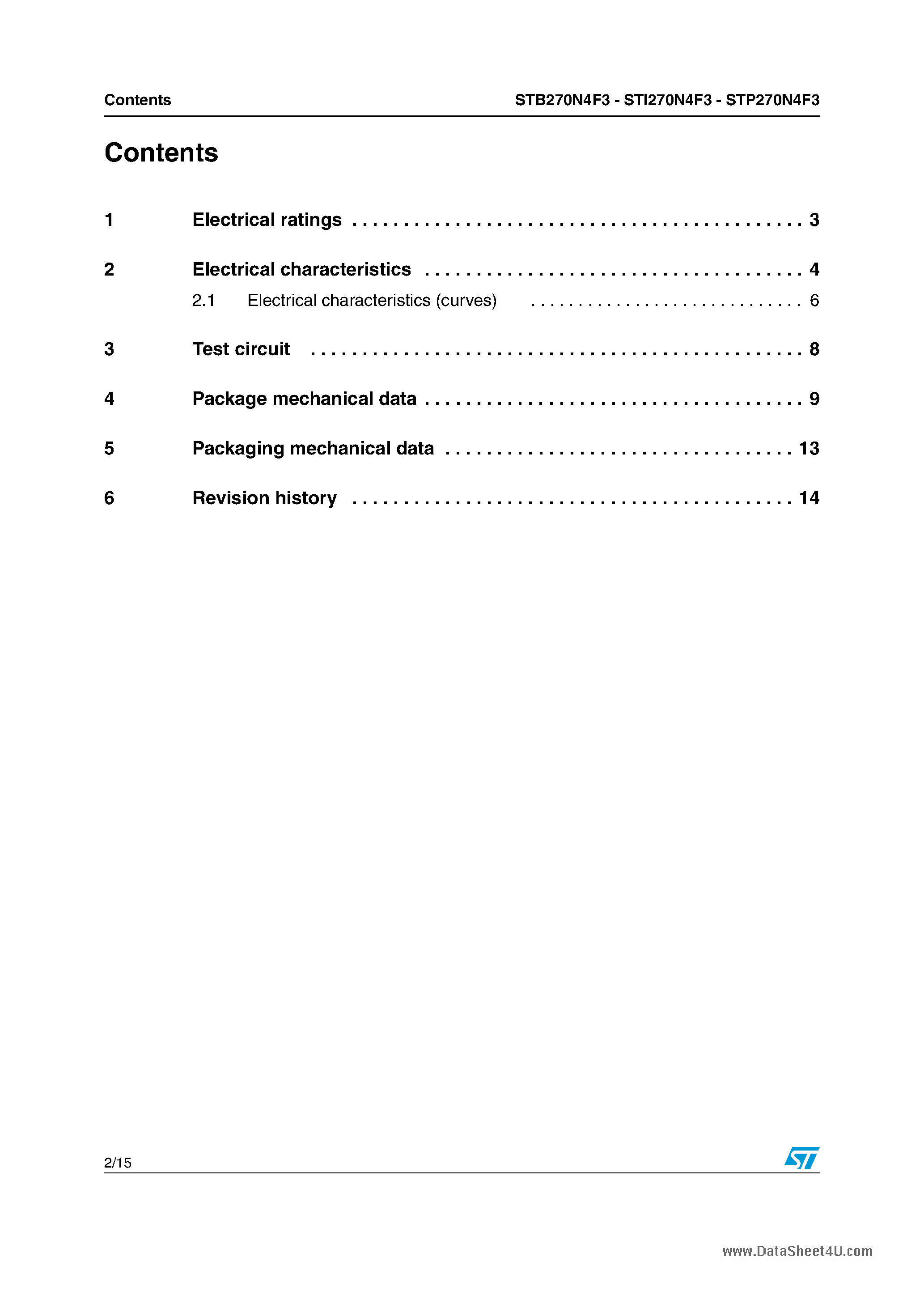 Даташит STP270N4F3 - N-CHANNEL Power MOSFET страница 2