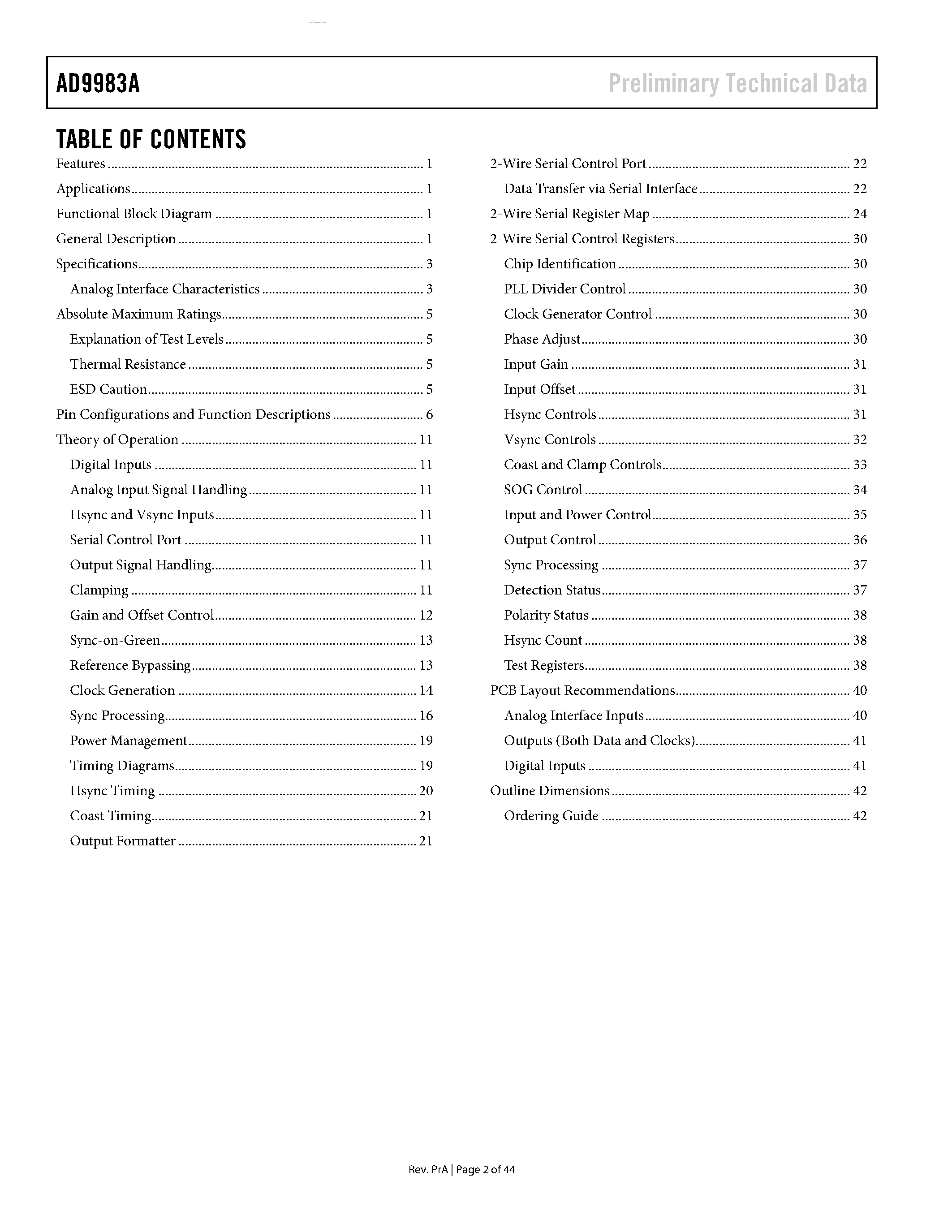 Datasheet AD9983A - High Performance 8-Bit Display Interface page 2