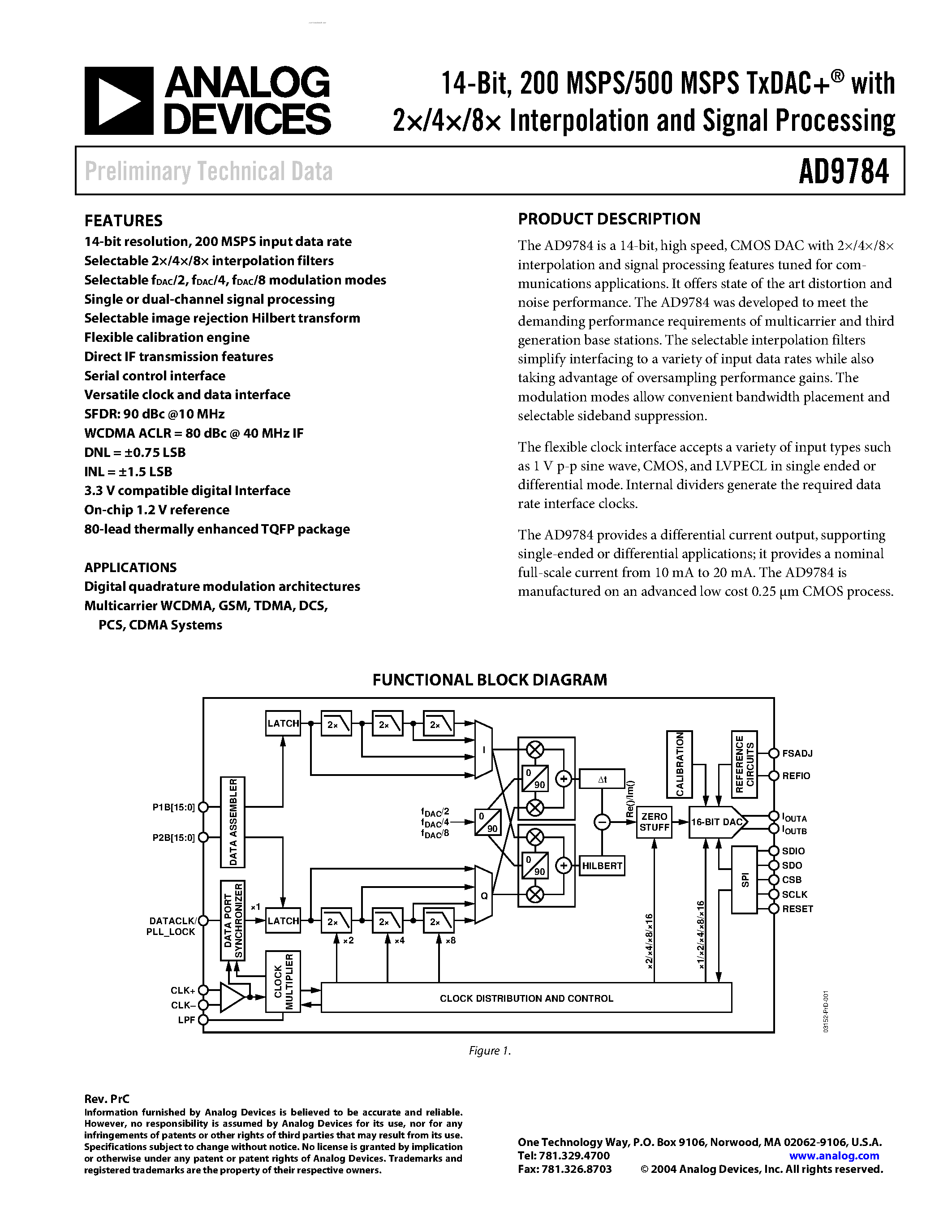 Datasheet AD9784 - TxDAC page 1