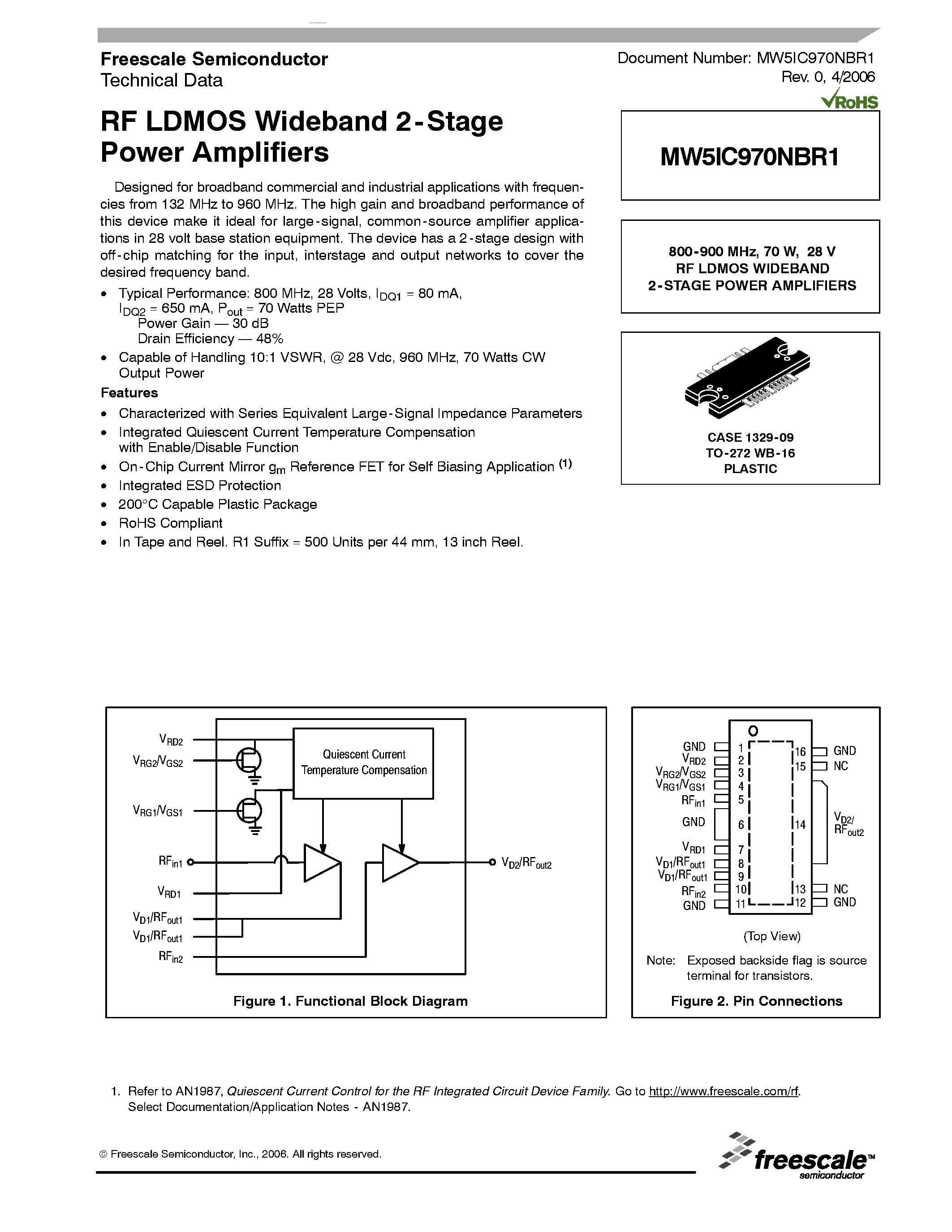 Даташит MW5IC970NBR1 - RF LDMOS Wideband 2-Stage Power Amplifiers страница 1