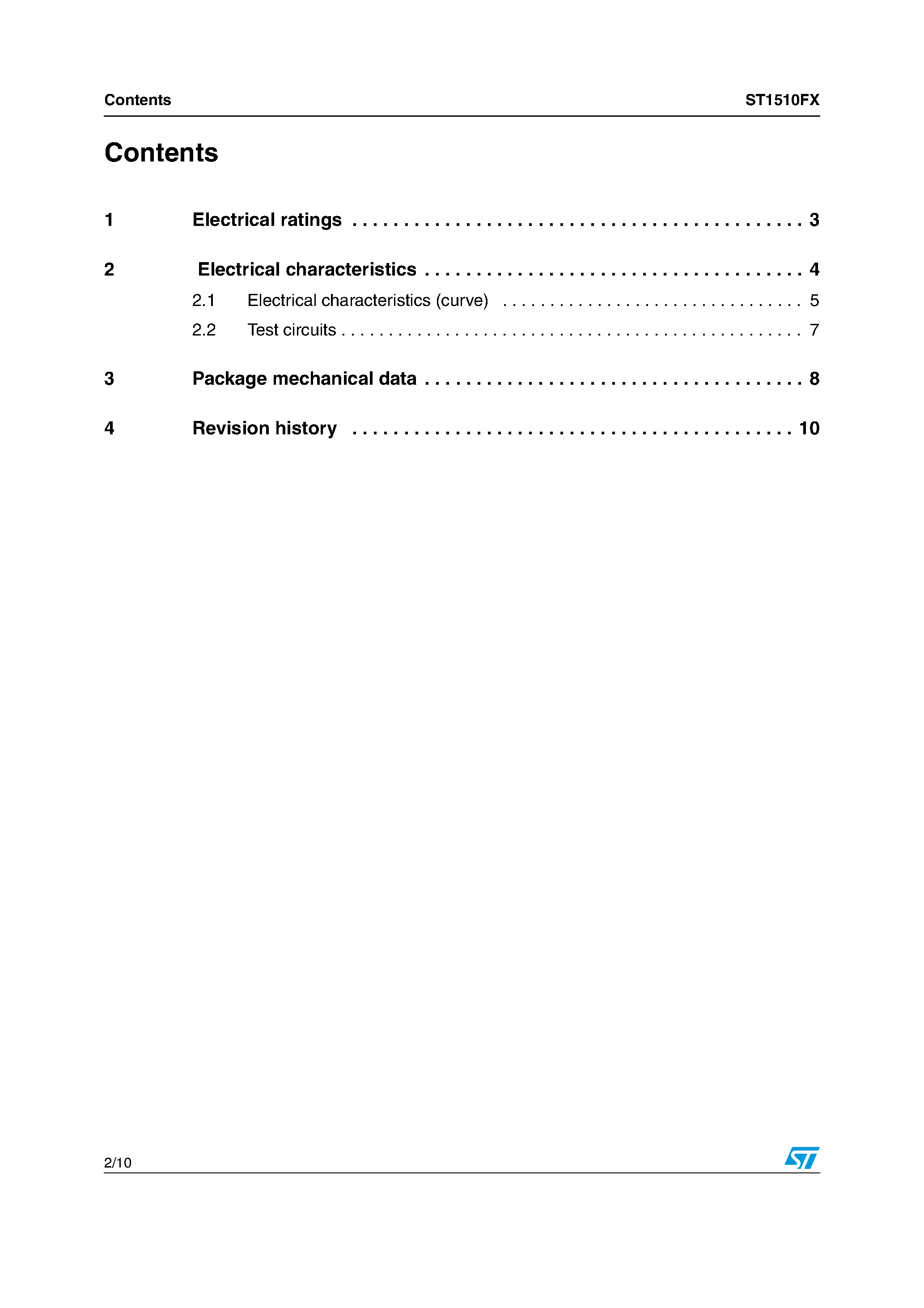 Datasheet ST1510FX - High voltage fast-switching NPN Power transistor page 2