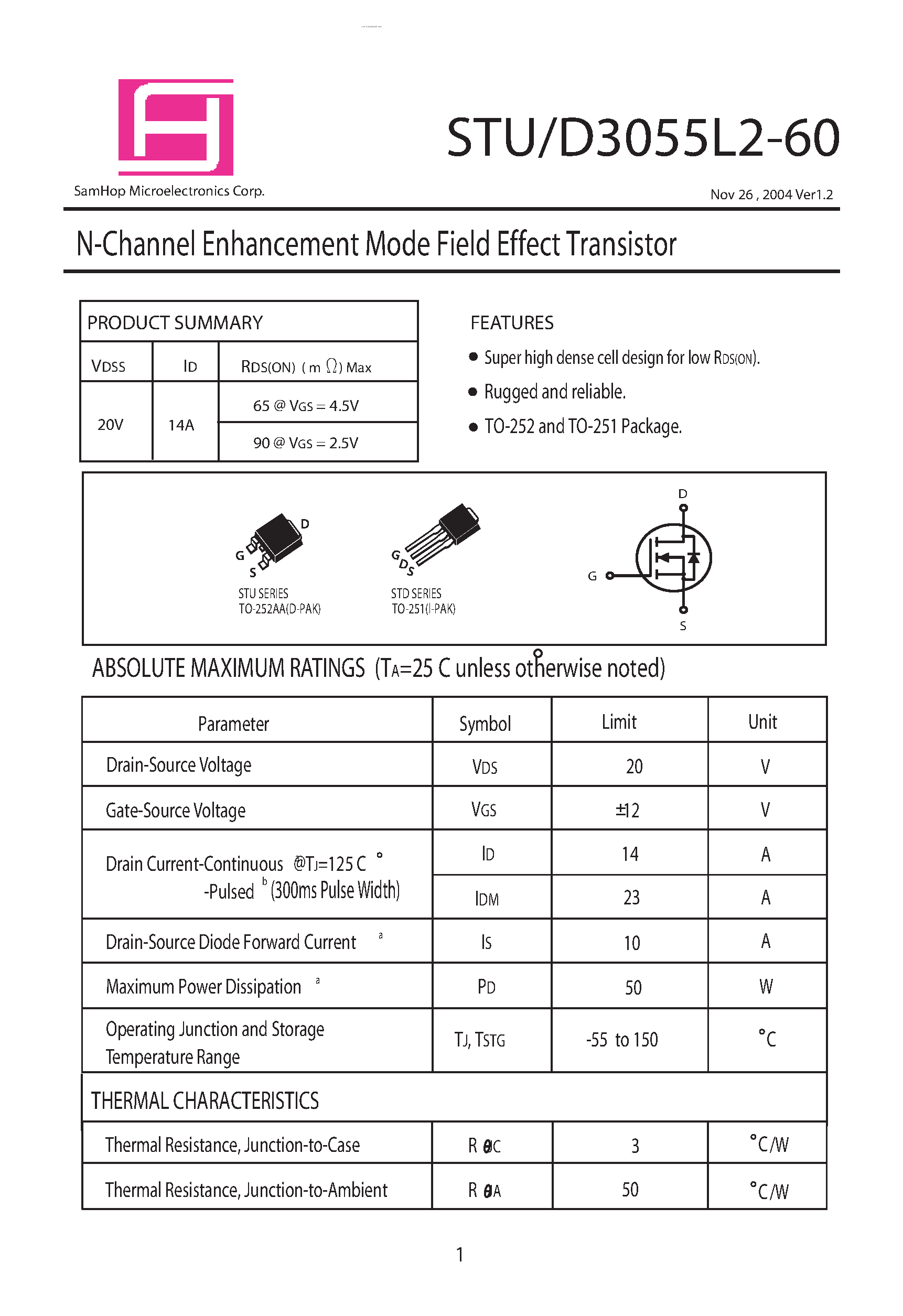 Datasheet STU3055L2-60 - N-Channel Enhancement Mode Field Effect Transistor page 1