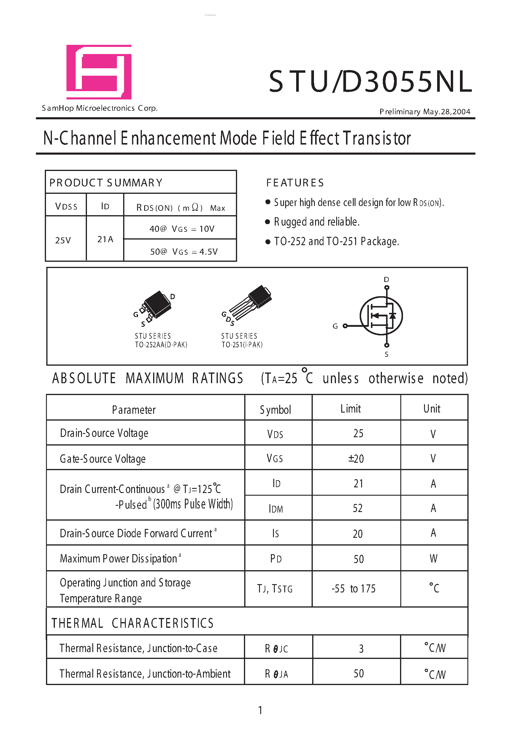 Datasheet STU3055NL - N-Channel E nhancement Mode Field Effect Transistor page 1