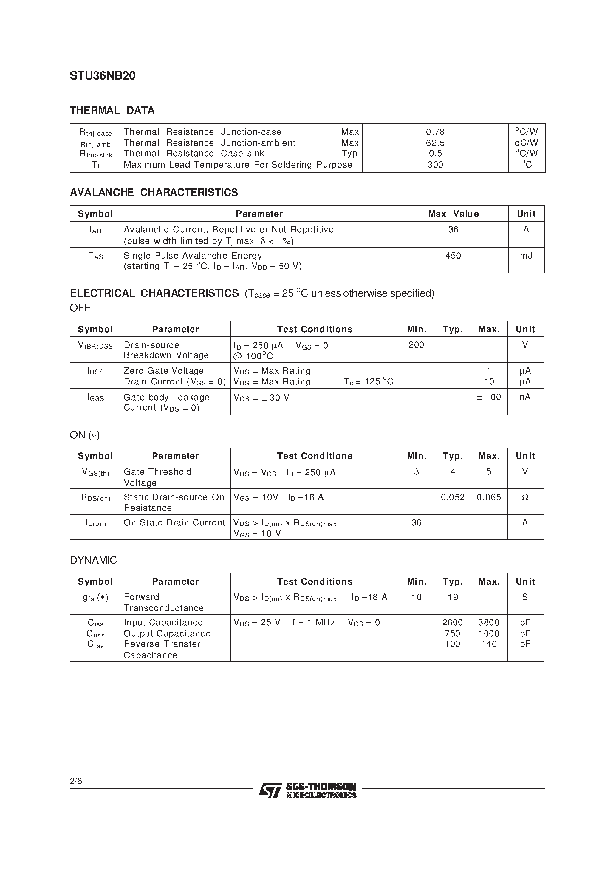 Datasheet STU36NB20 - N-CHANNEL MOSFET page 2