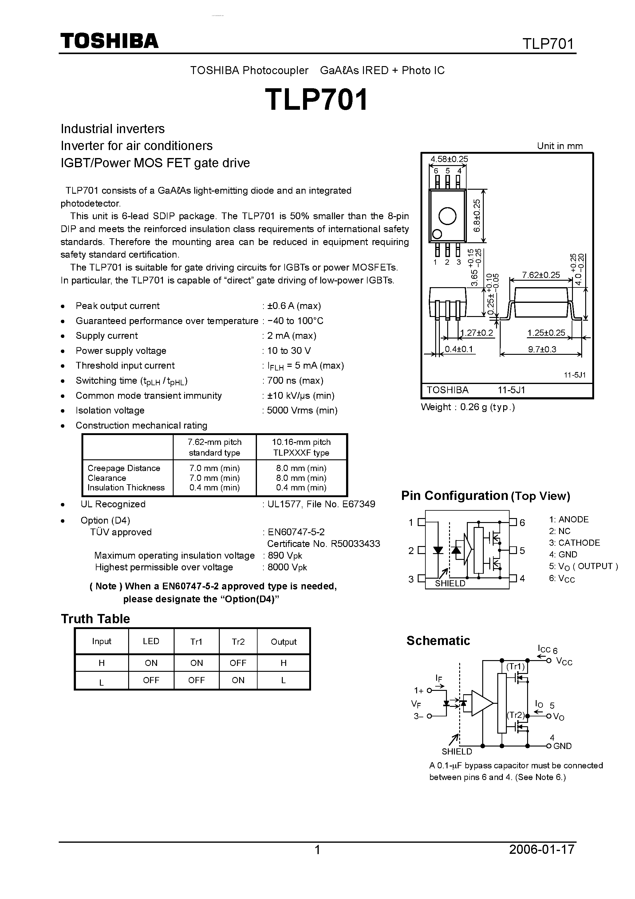 Даташит TLP701 - Industrial inverters Inverter страница 1