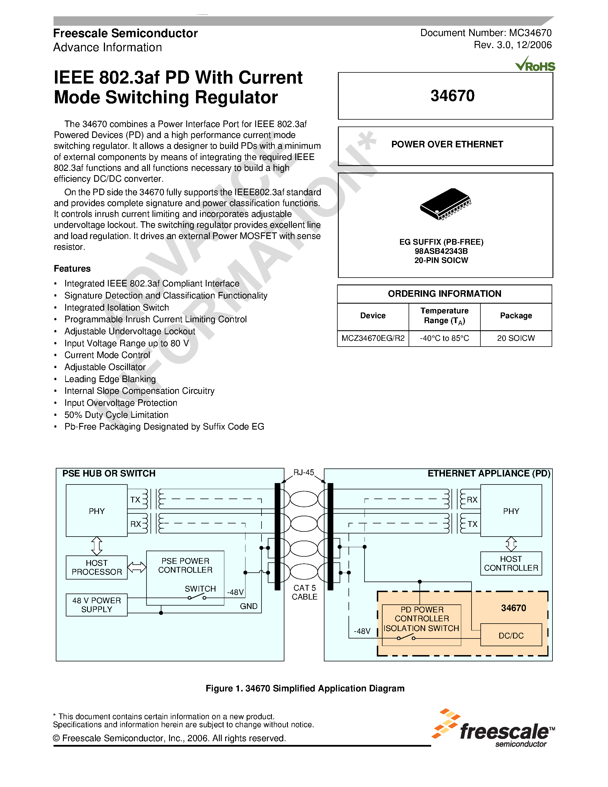 Даташит MC34670 - IEEE 802.3af PD страница 1