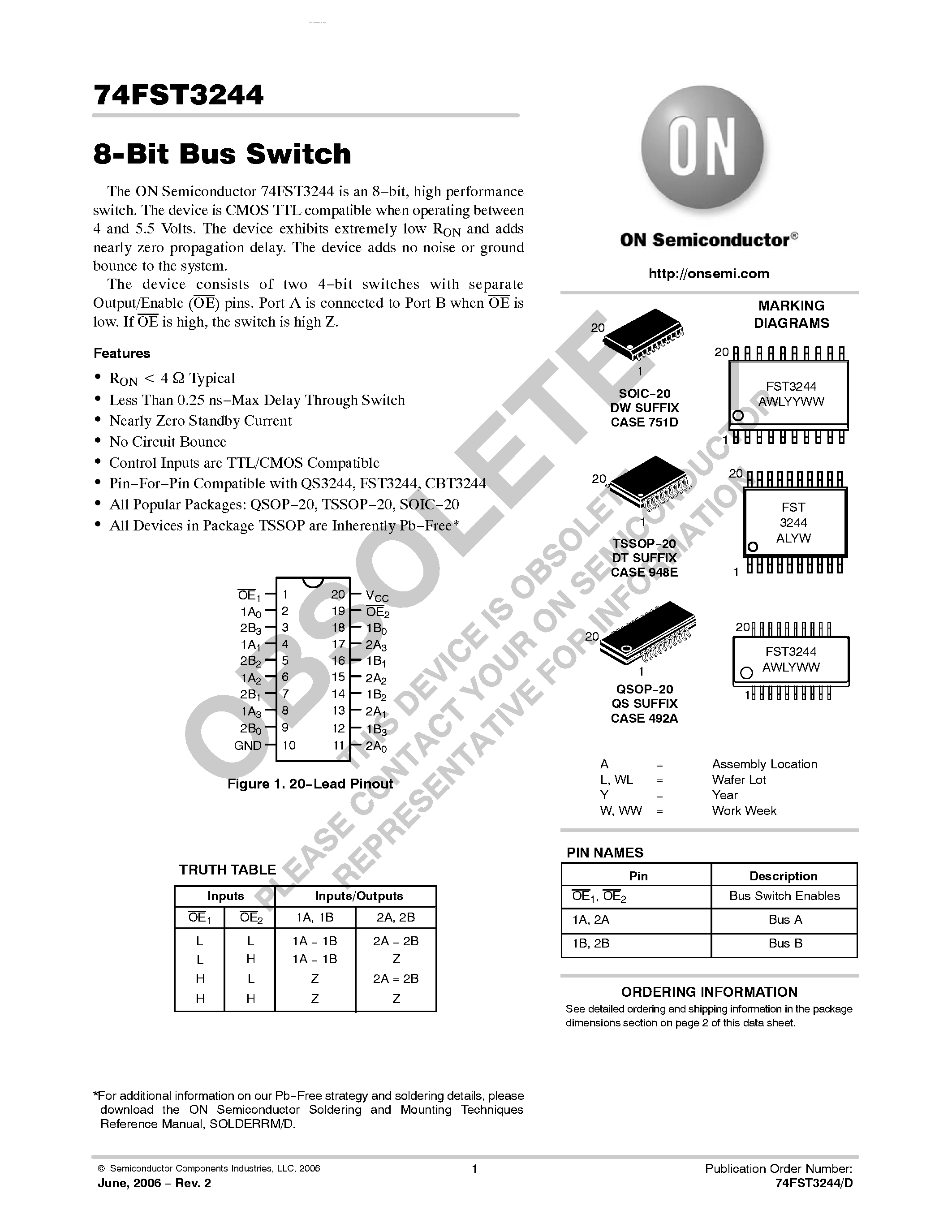 Datasheet 74FST3244 - 8-Bit Bus Switch page 1