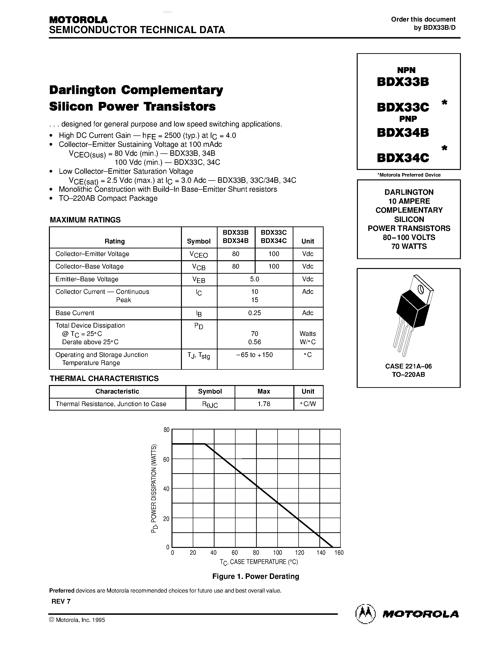 Даташит BDX34C - DARLINGTON COMPLEMENTARY SILICON POWER TRANSISTORS страница 1