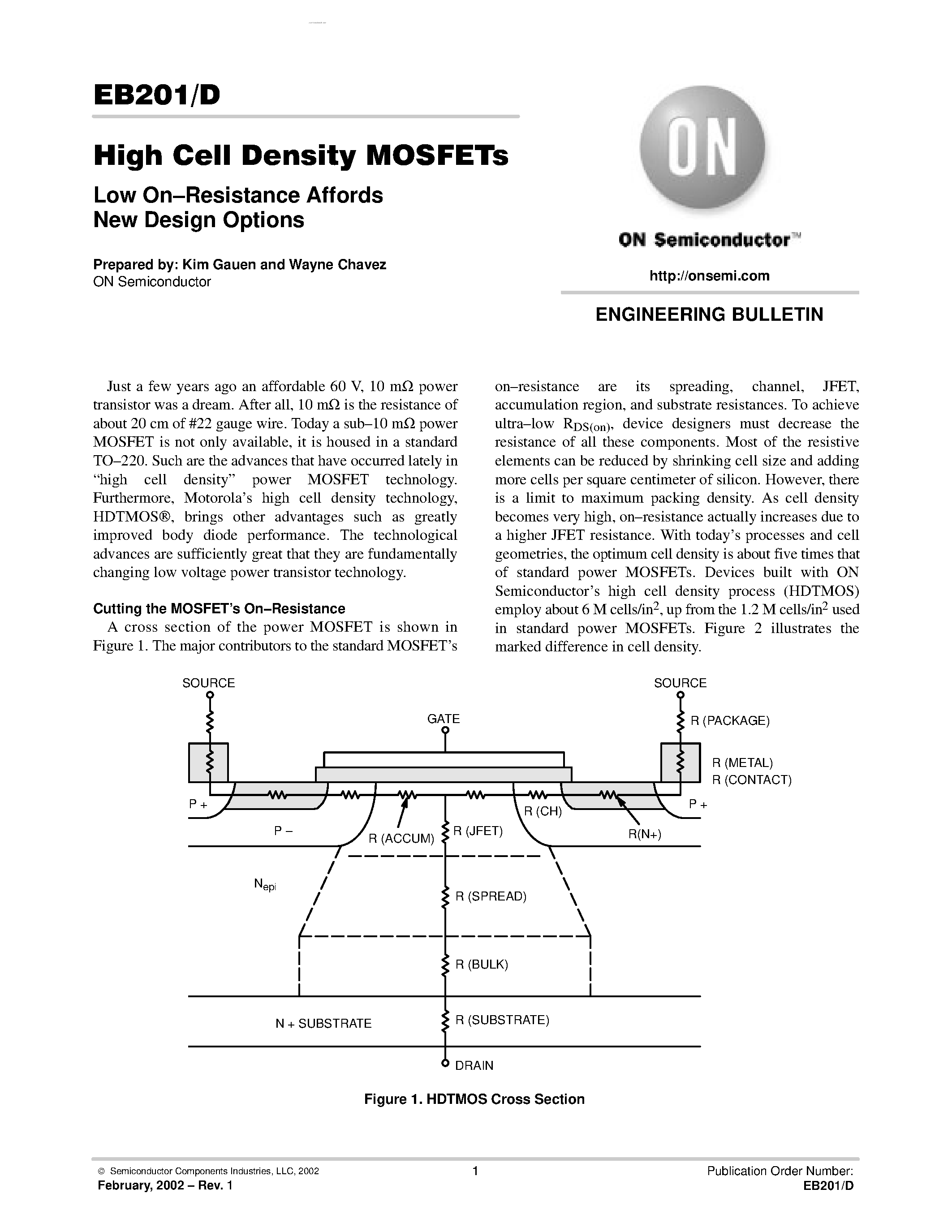 Datasheet EB201 - High Cell Density MOSFETs Low On-Resistance Affords New Design Options page 1