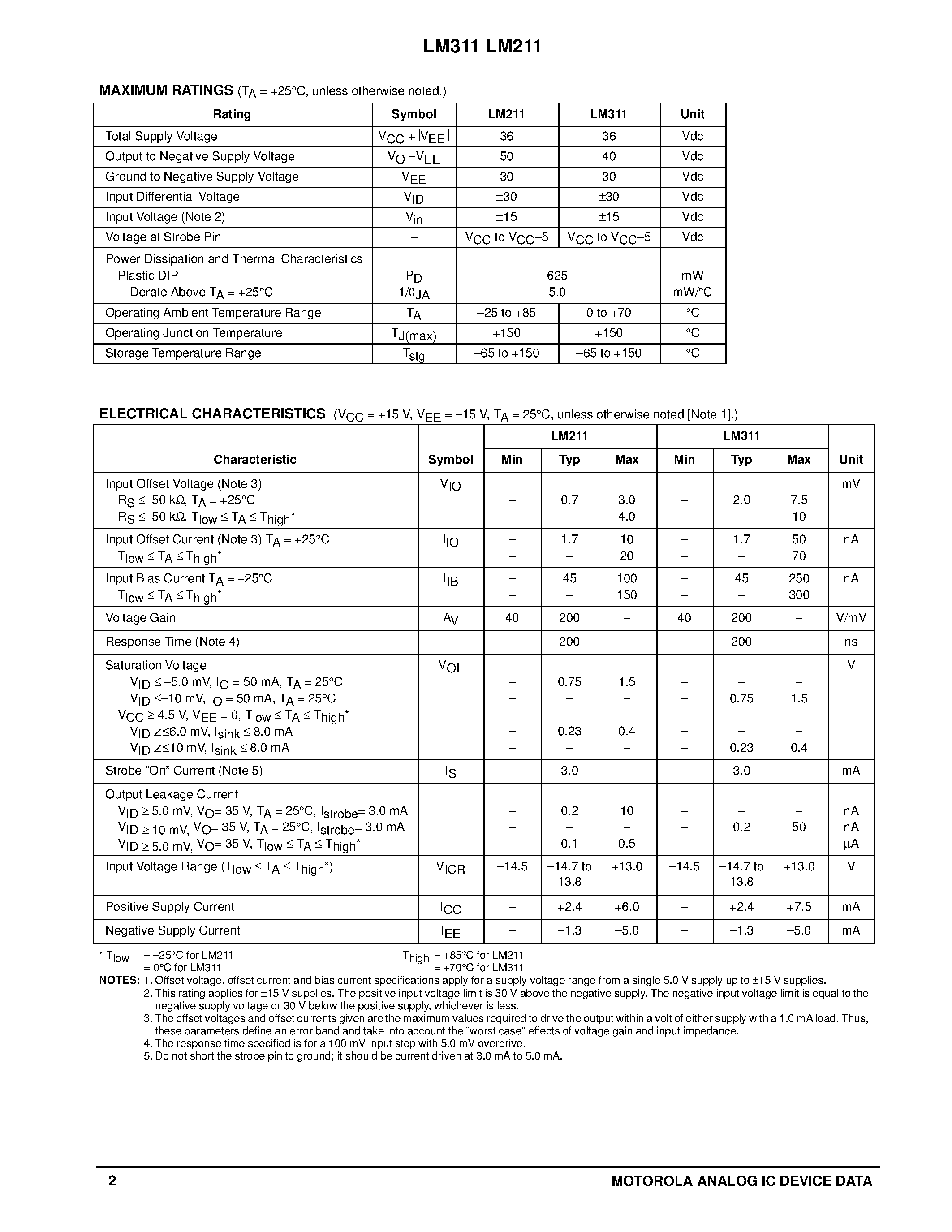 Datasheet LM211 - HIGH PERFORMANCE VOLTAGE COMPARATORS page 2