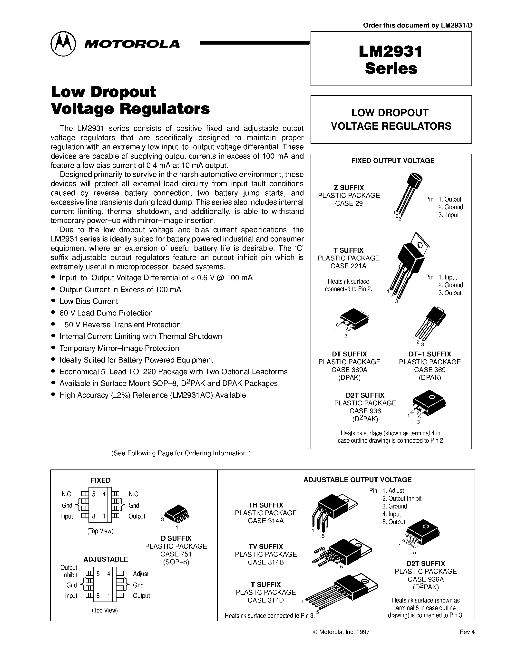 Datasheet LM2931 - LOW DROPOUT VOLTAGE REGULATORS page 1