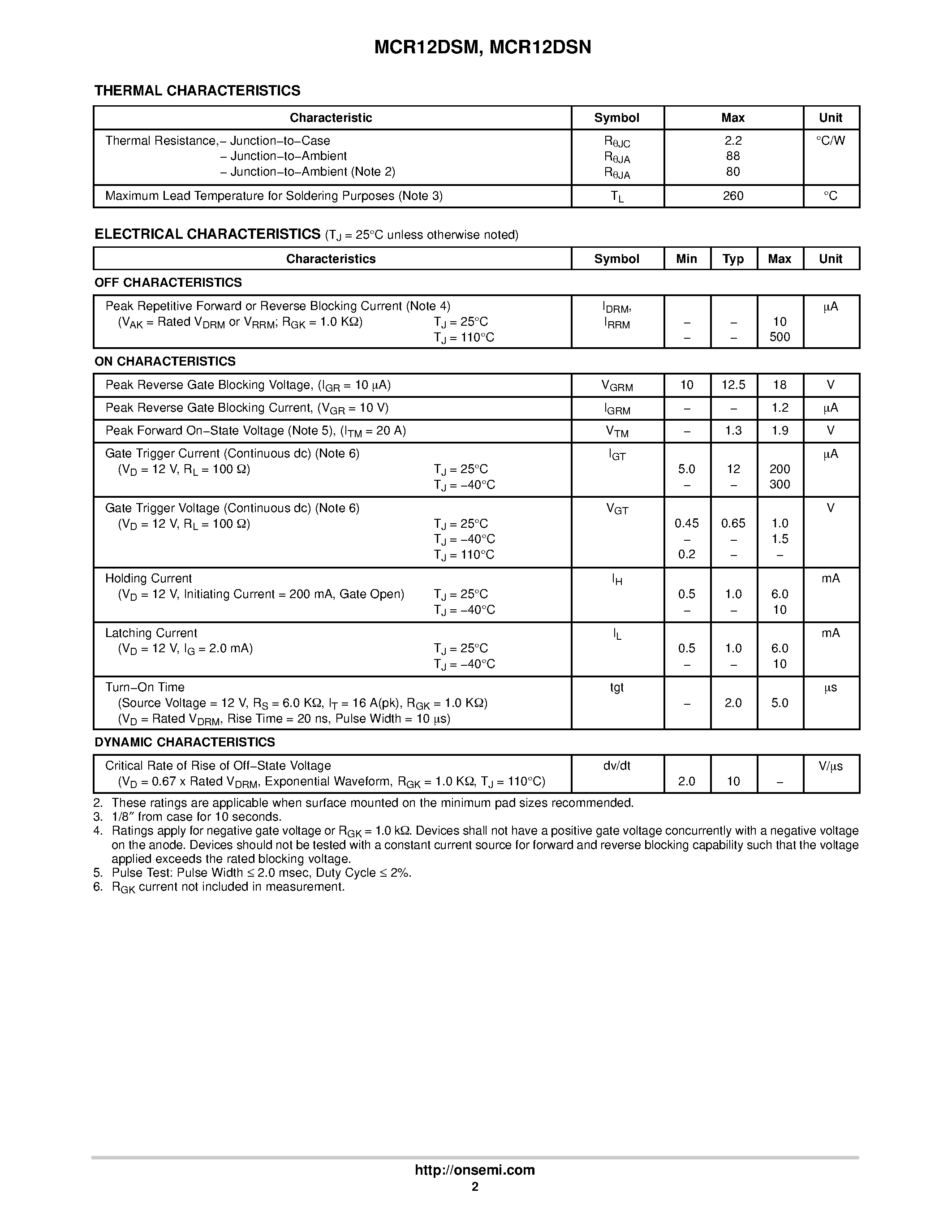 Datasheet MCR12DSM - Sensitive Gate Silicon Controlled Rectifiers Reverse Blocking Thyristors page 2