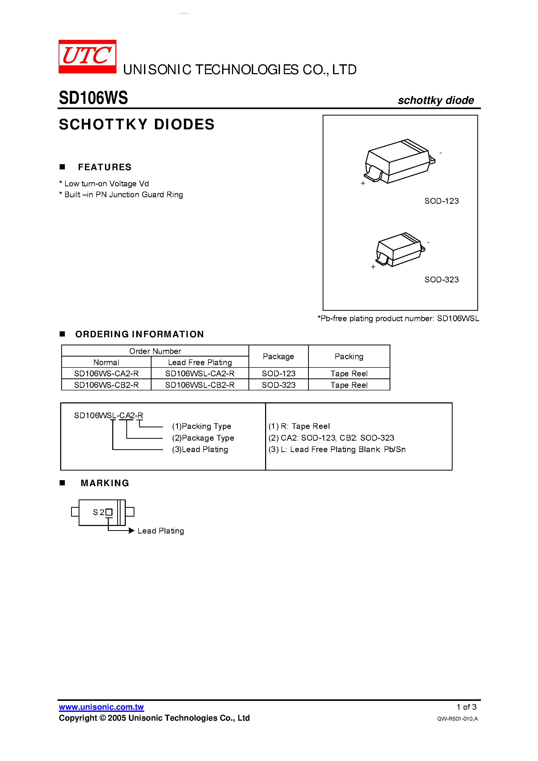 Datasheet SD106WS - SCHOTTKY DIODES page 1