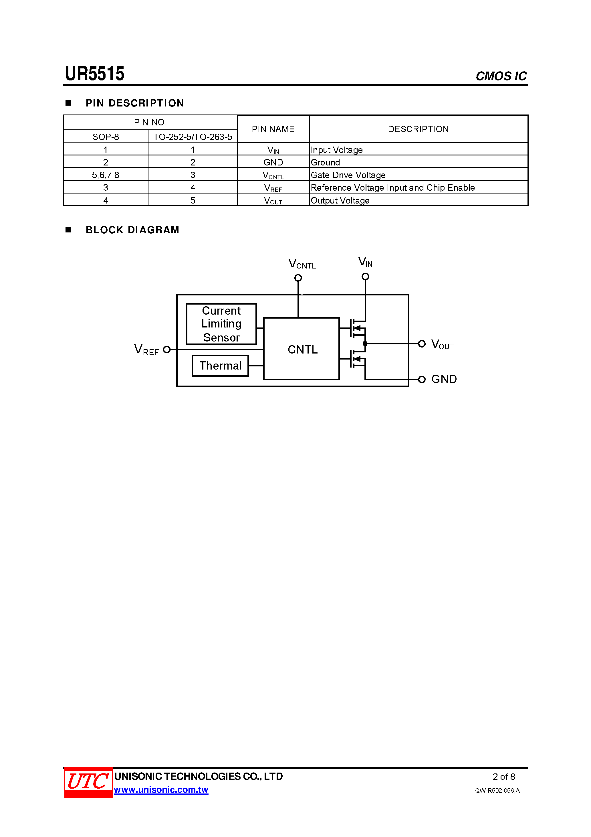 Даташит UR5515 - 1.5A/3A BUS TERMINATION REGULATOR страница 2