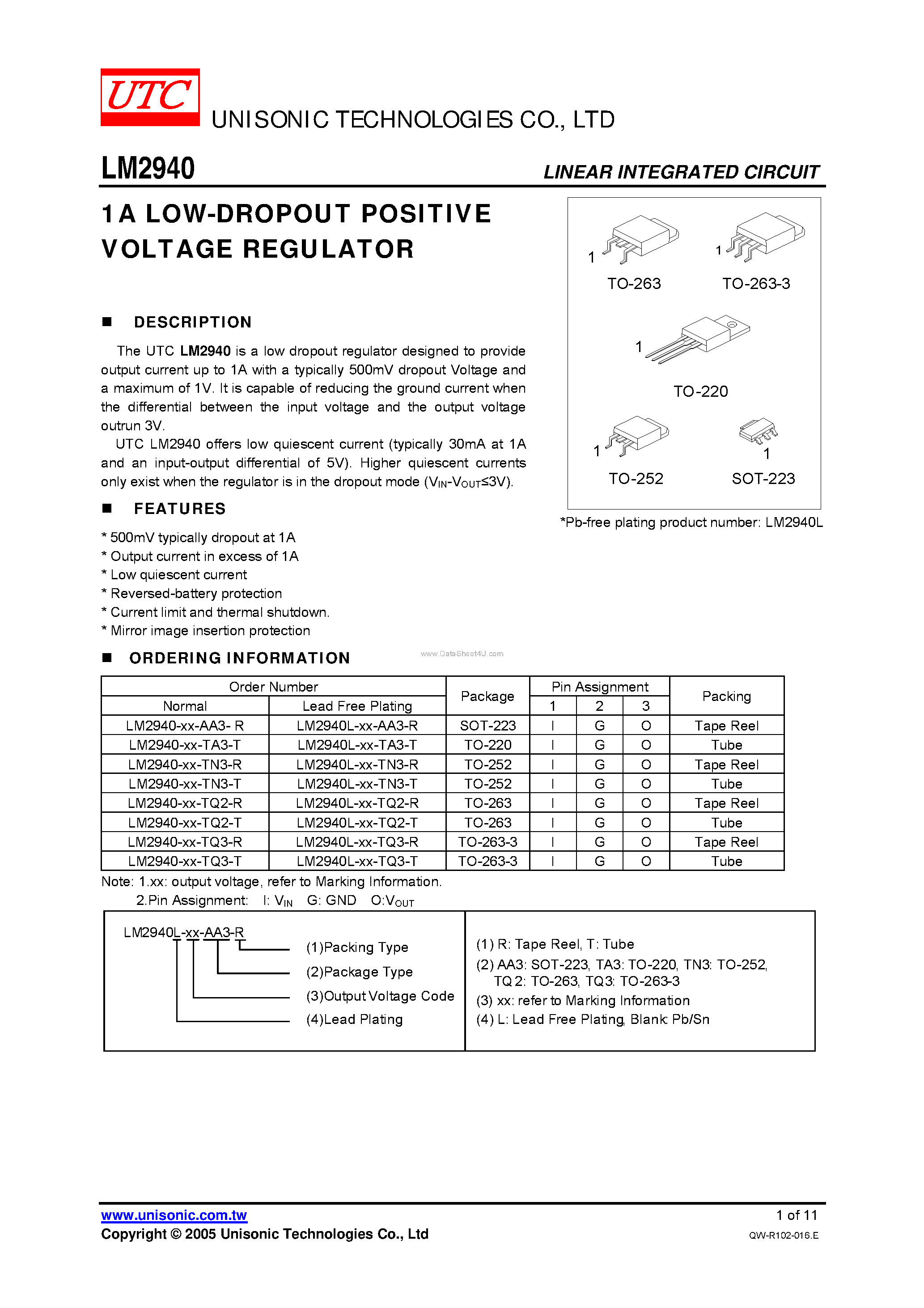 Datasheet LM2940 - LOW-DROPOUT POSITIVE VOLTAGE REGULATOR page 1