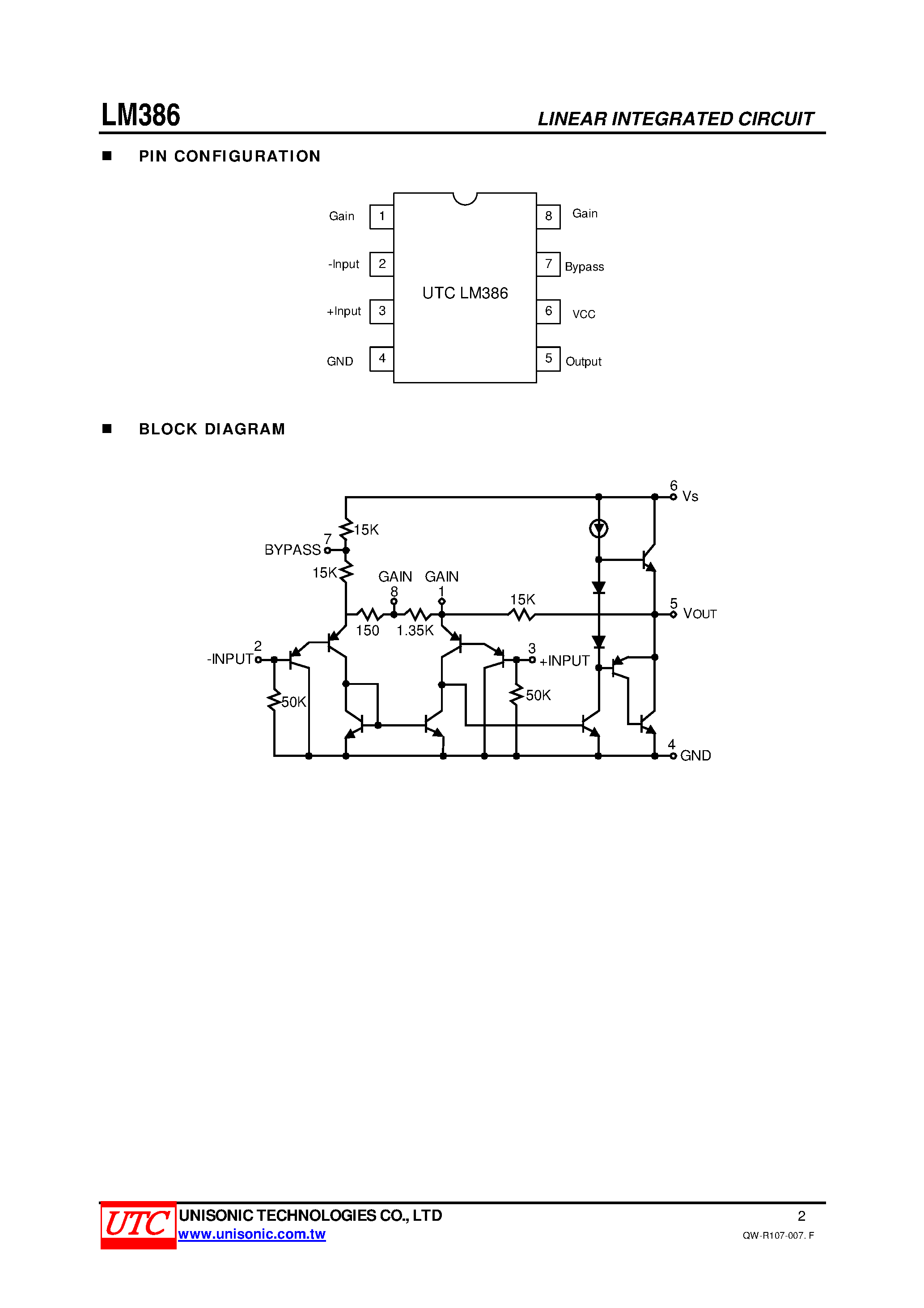 Даташит LM386 - LOW VOLTAGE AUDIO POWER AMPLIFIER страница 2