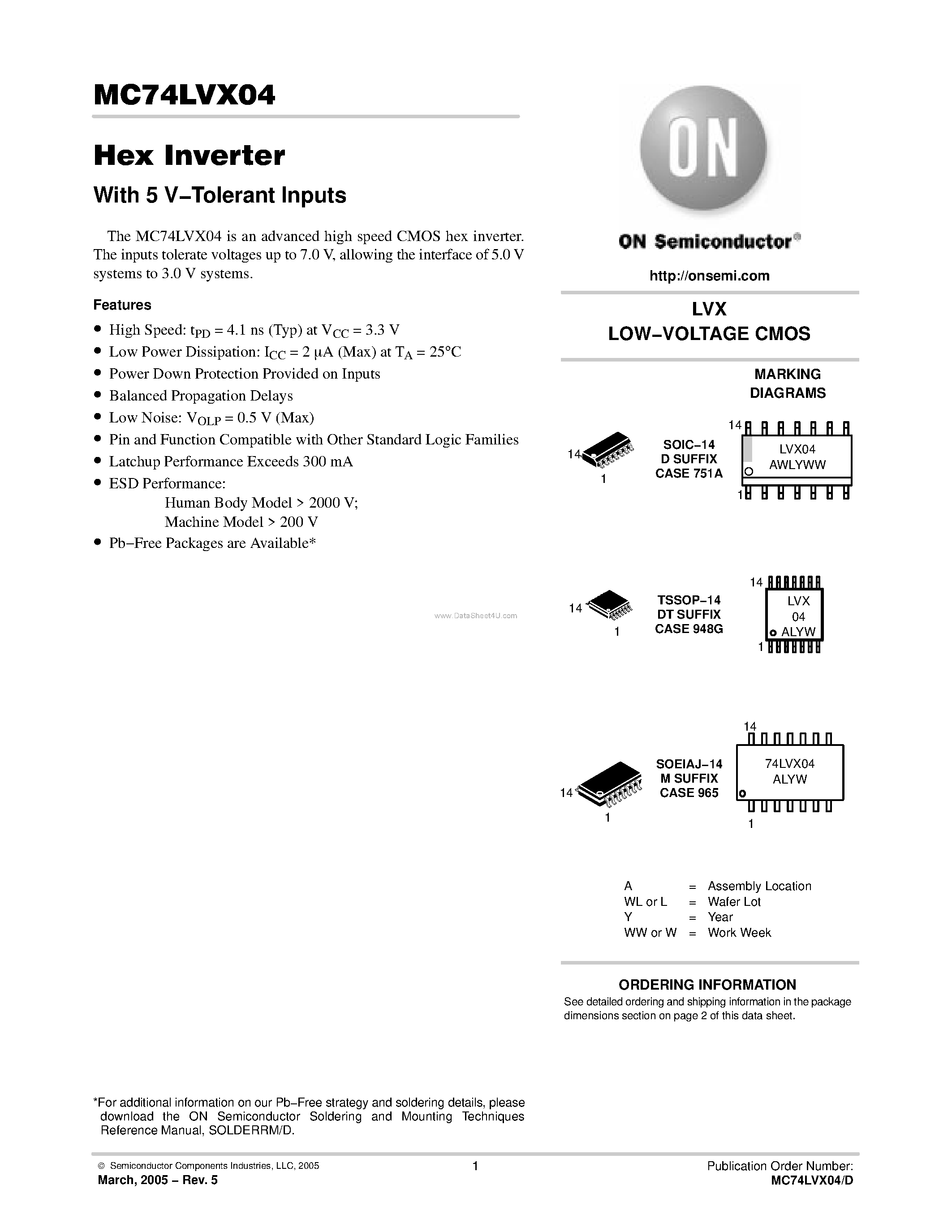 Даташит MC74LVX04 - Hex Inverter страница 1