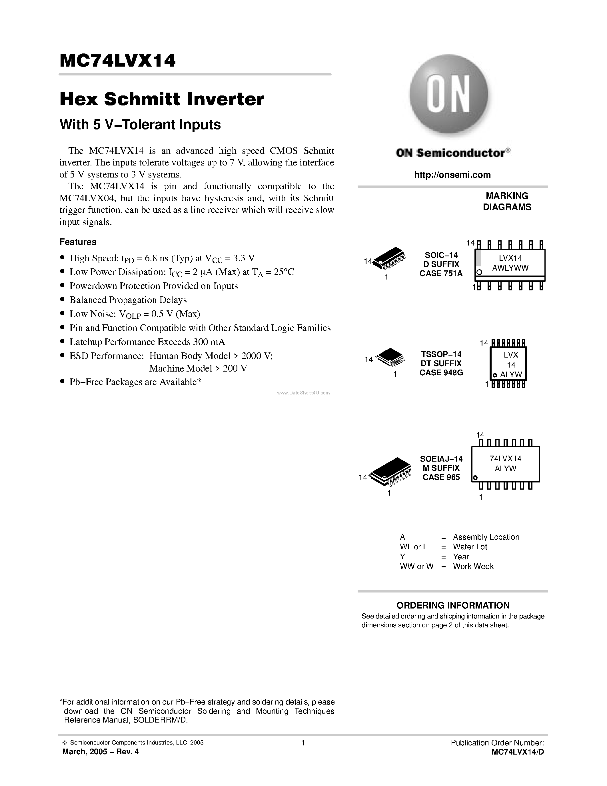 Даташит MC74LVX14 - Hex Schmitt Inverter страница 1