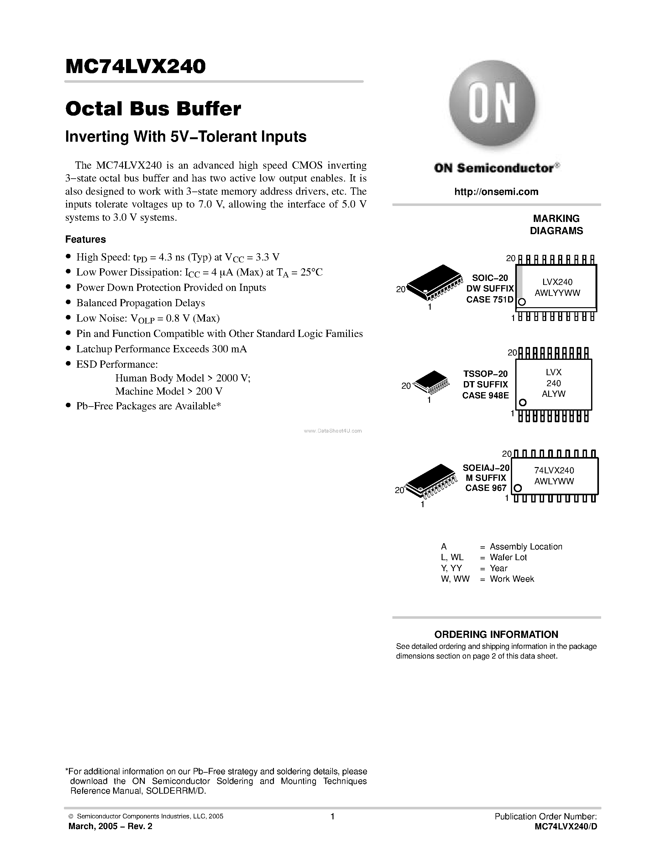 Даташит MC74LVX240 - Octal Bus Buffer Inverting страница 1